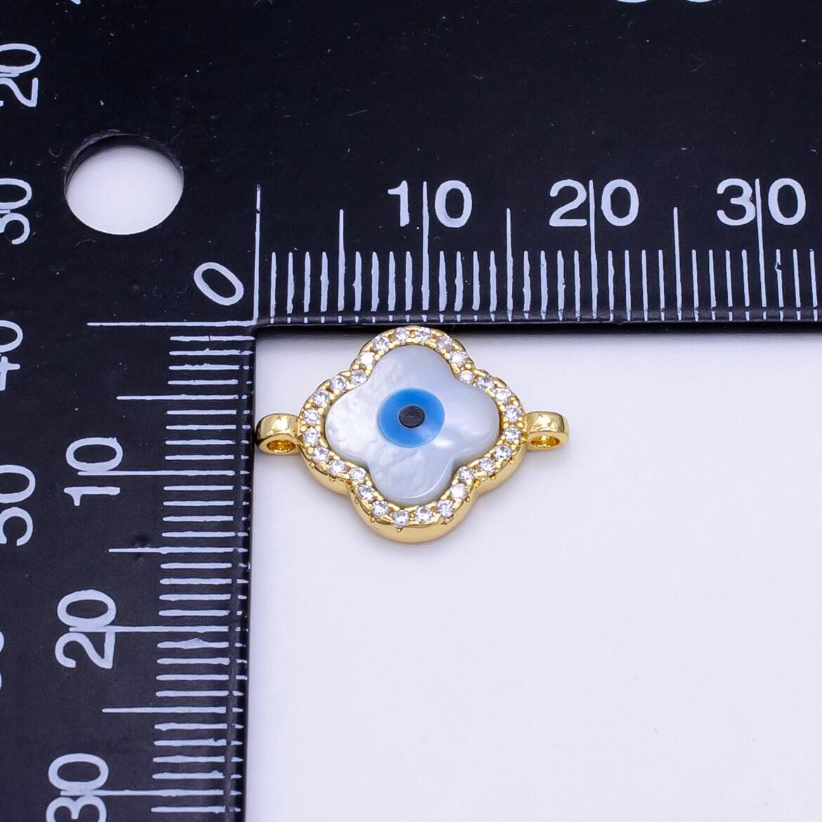 Dainty micro pave clover evil eye connector cz evil eye charm connector cubic zirconia gold evil eye bracelet connector link charm gp1067