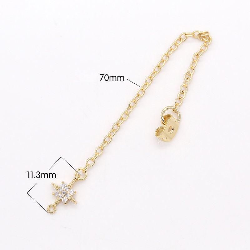 1 pair micro pave north star drop ear back 70mm long 1mm thick earring back stopper earring making components jewelry findings wholesale-837