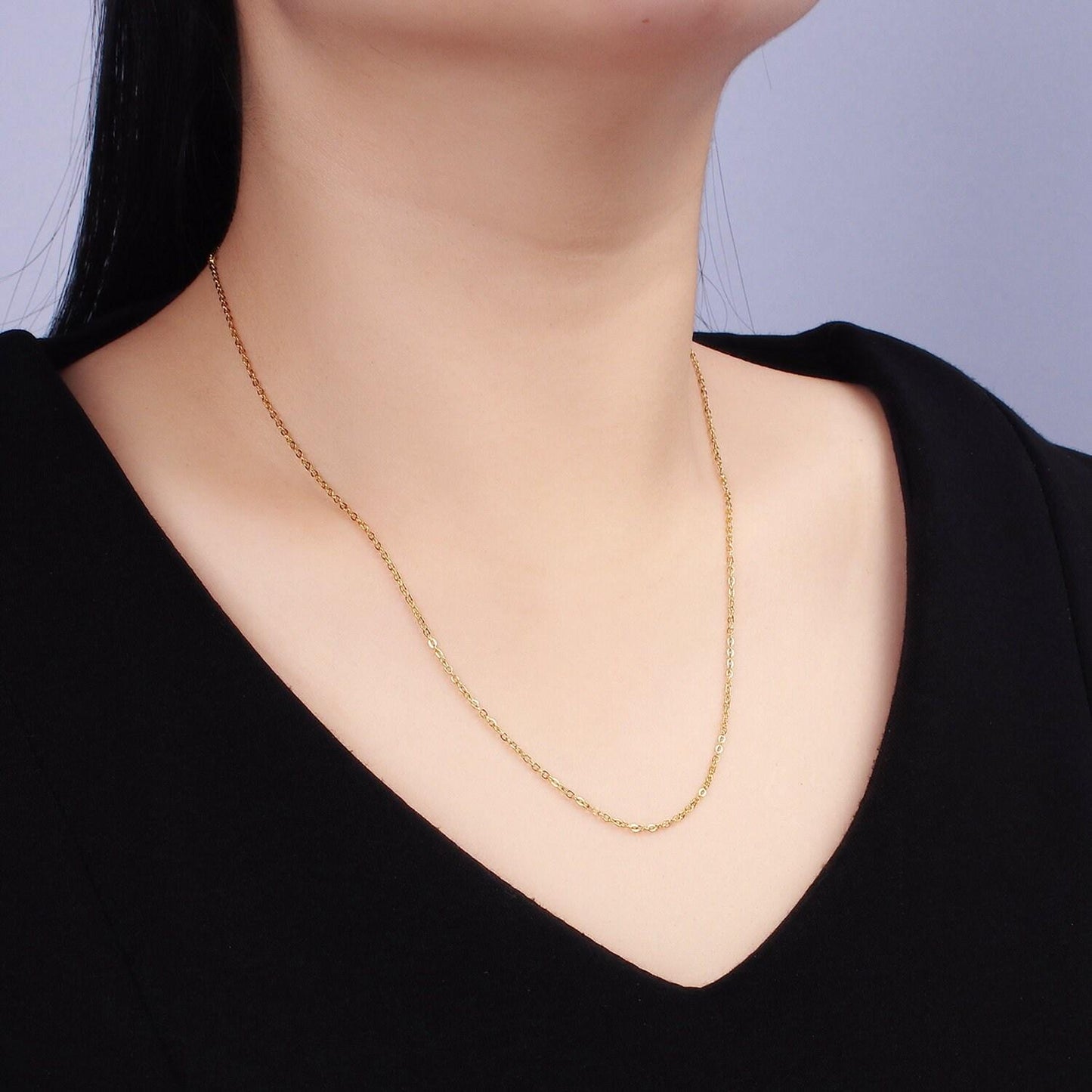 Dainty gold stainless steel 1.2mm cable chain 18 inch layering minimalist necklace with extender | wa-2476