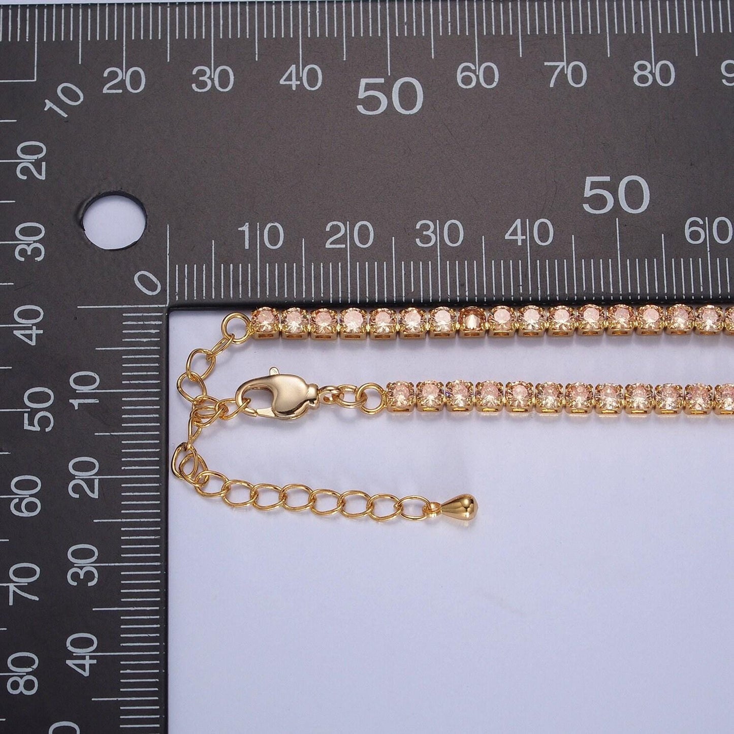 Gold, red, yellow tennis necklace | 2mm round cubic zirconia necklace | diamond cz tennis chain necklace | adjustable layer necklace wa-893