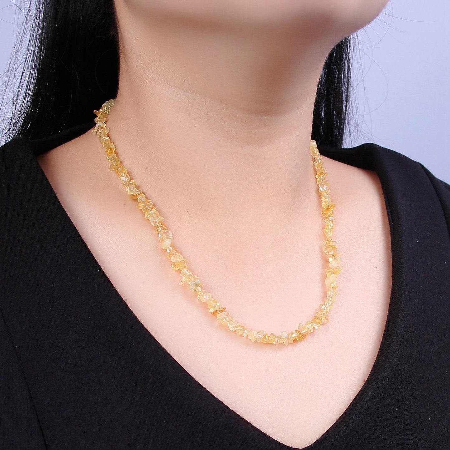Yellow citrine beaded necklace - 18" chip necklace healing crystals, gemstone necklace, handmade jewelry, crystal necklace wa-635