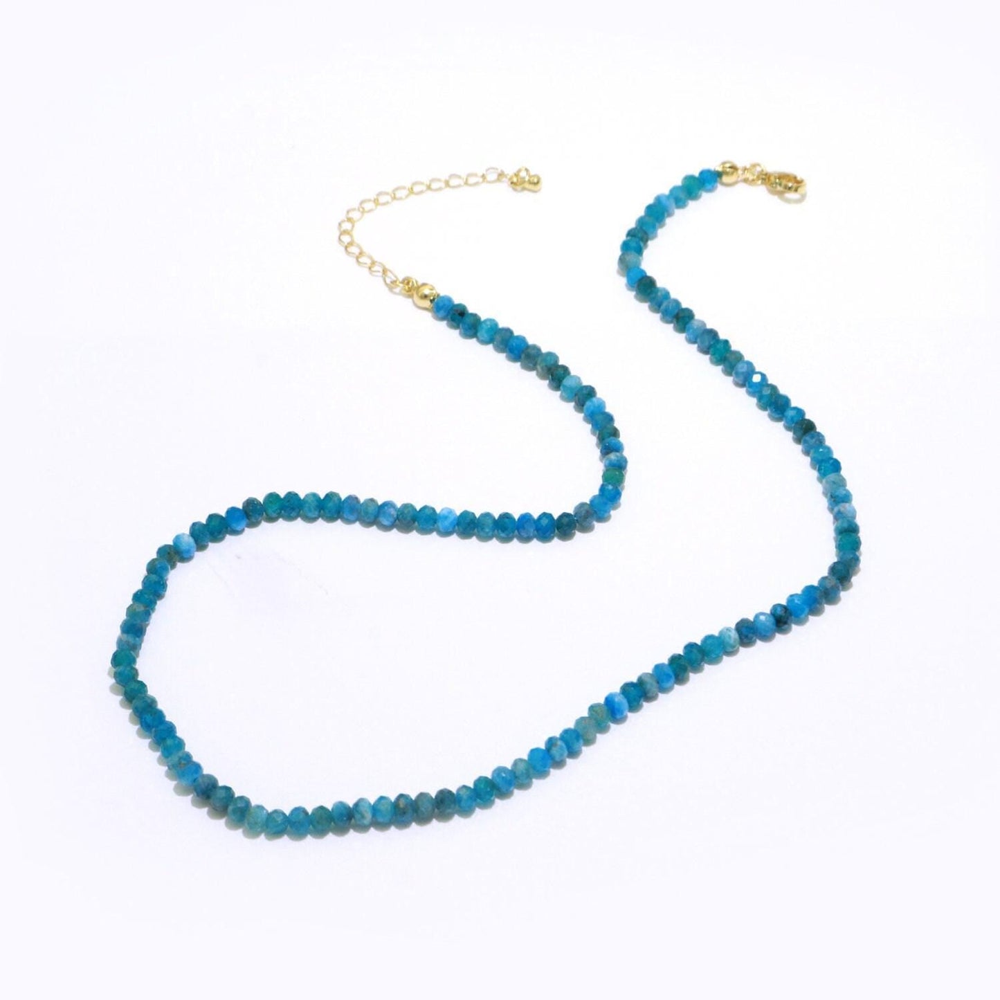 Dainty apatite necklace blue gemstone minimalist jewelry beaded healing stone necklace with lobster clasp wa-258