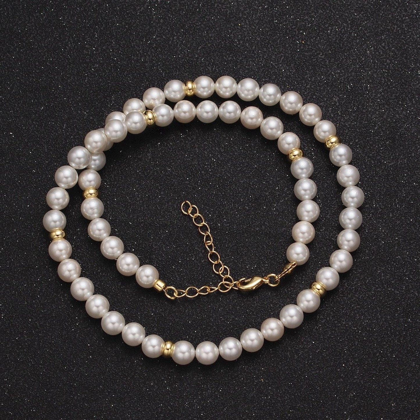 Handmade genuine pearl necklace gold bead necklace white shell pearl jewelry 16 inch | june birthstone christmas holiday gift idea wa-1420