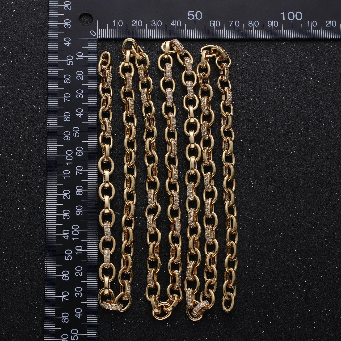 14k gold micro pave chain by meter, cz cable chain necklace specialty link chain by meter rolo cable chain for fashion jewelry, 244