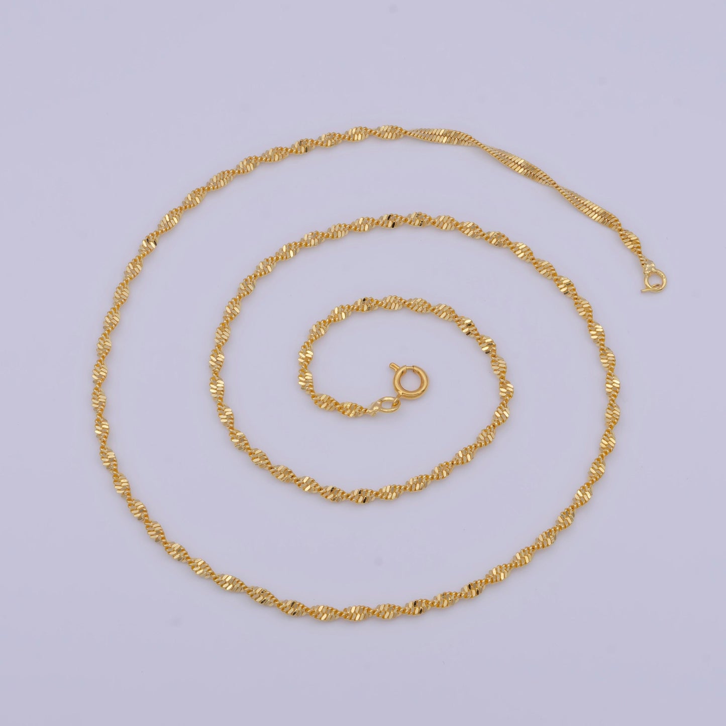 2.5mm gold singapore chain necklace, 24k gold plated 19.5" diamond cut singapore link ready to wear necklace | wa-1129