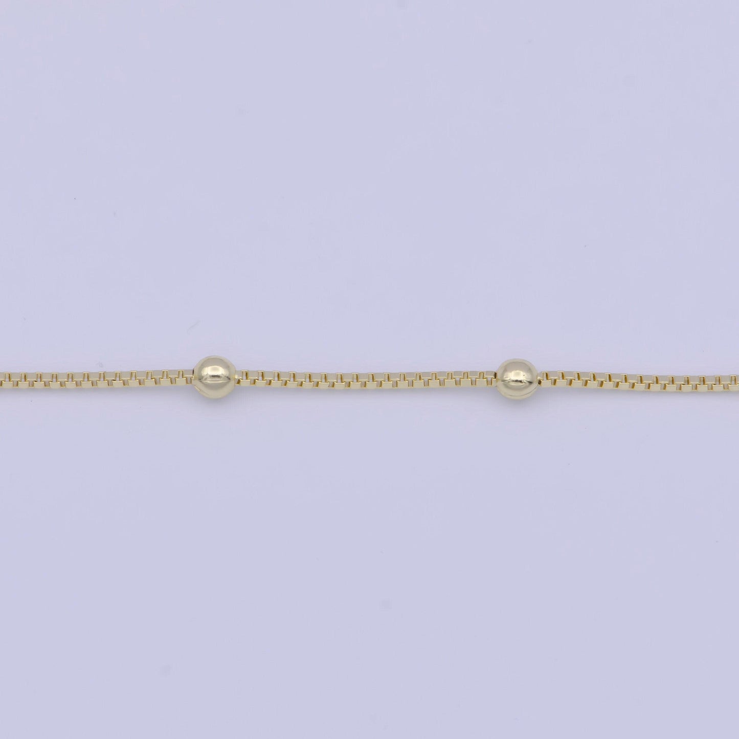 0.7mm gold satellite box chain necklace, 14k gold plated 16.0" w. 2.4mm beads satellite box link ready to wear necklace | wa-1109
