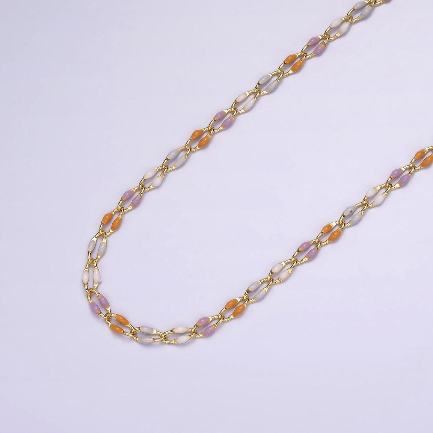 Dainty multi color enamel rolo cable paperclip chain by yard, link cable thick elongate chain, wholesale bulk roll chain jewelry 604-608