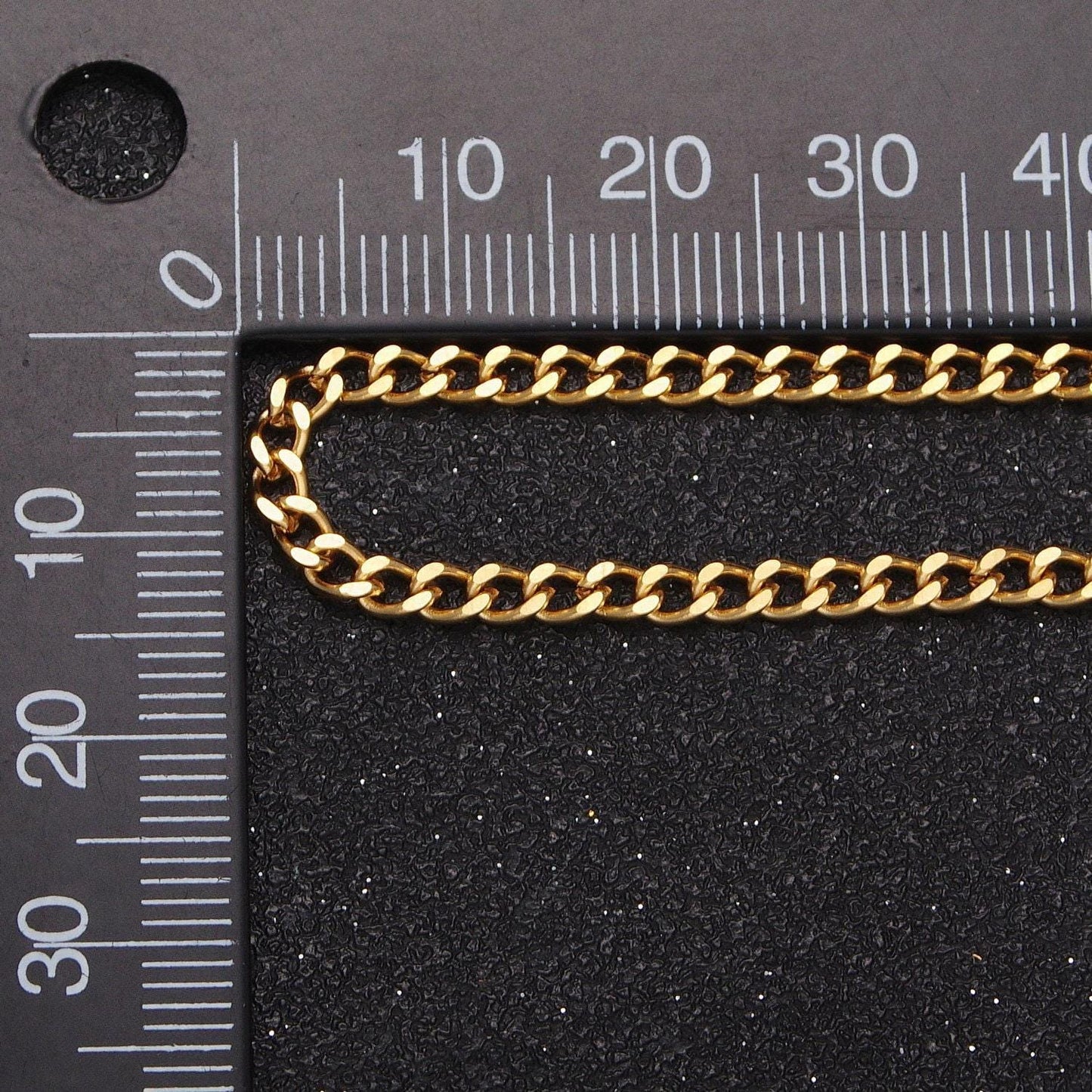 24k gold filled cuban curb unfinished chain by yard, 3mm width rounded fla edge curb wholesale jewelry making component | roll-1388