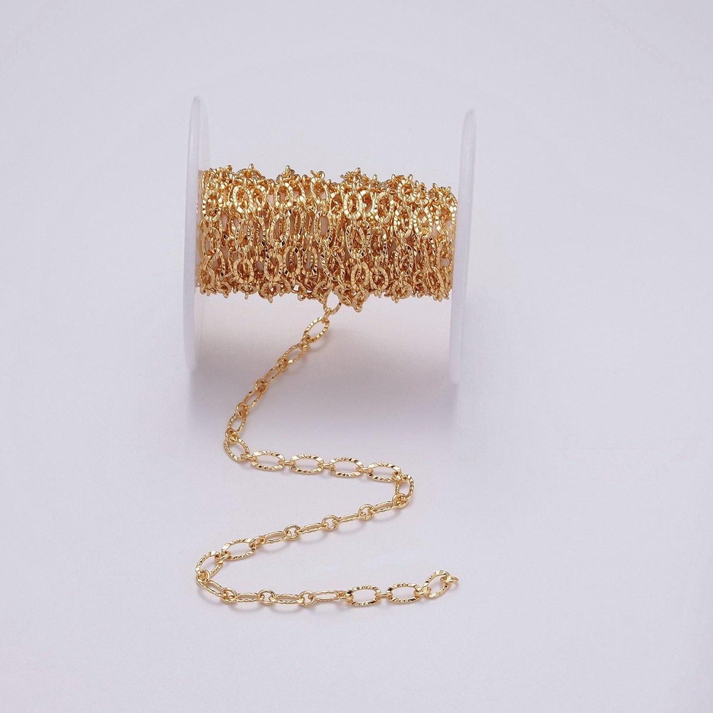 24k gold filled 4.3mm sunburst oval cable link chain unfinished chain for jewelry making | roll-1385