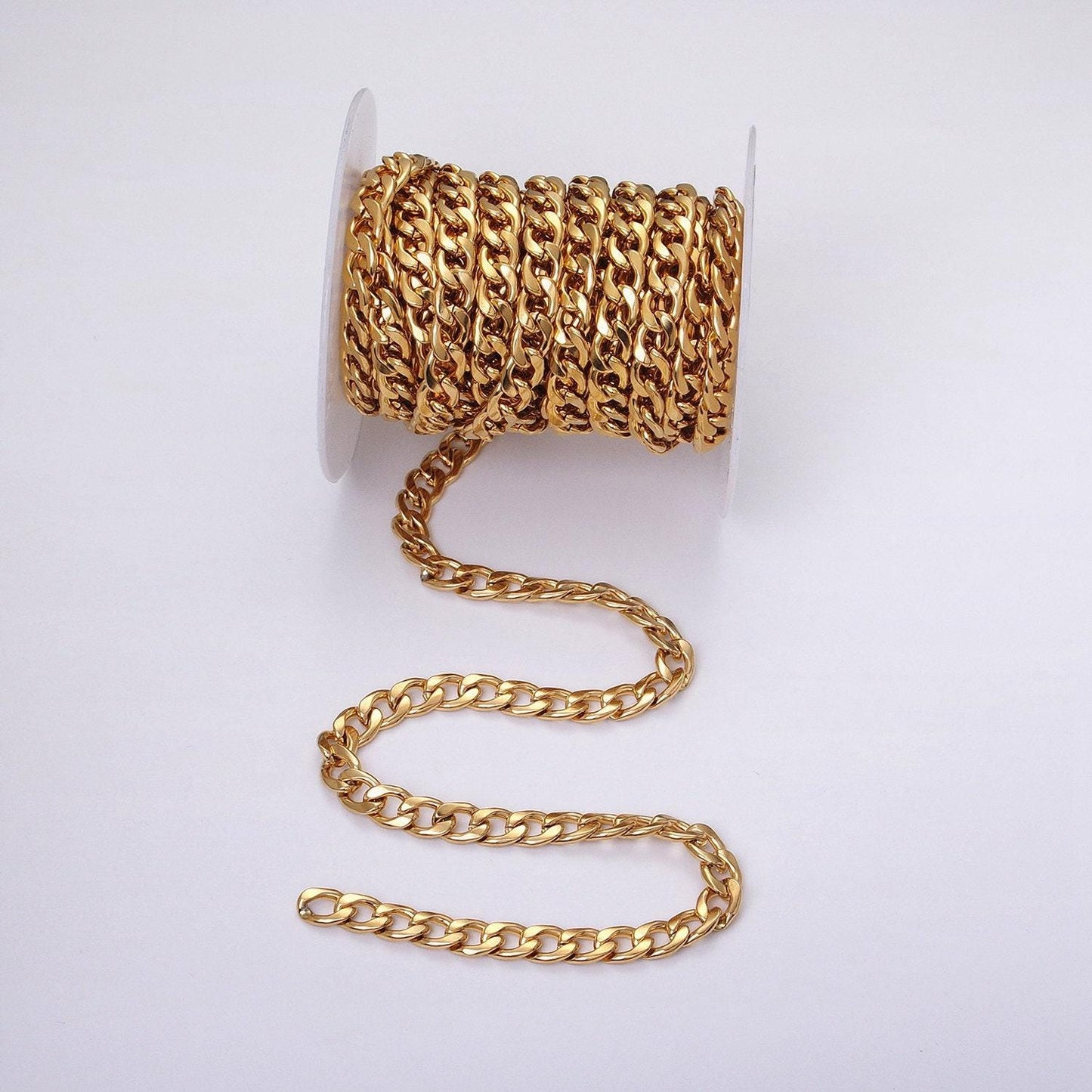 Chunky 24k gold filled 8.3mm miami cuban curb chain cable link unfinished yard chain in gold & silver | roll-1289 roll-1290
