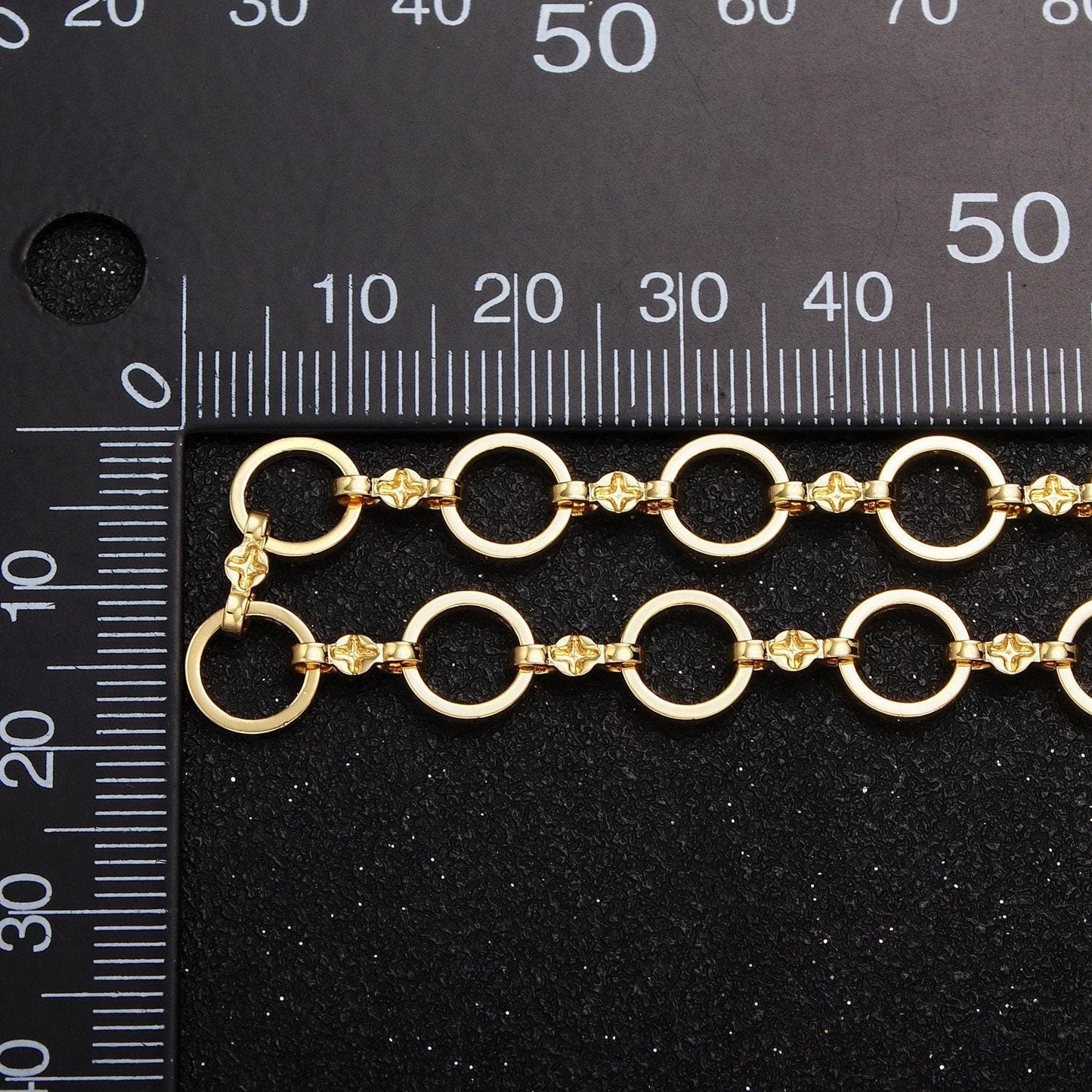 6.0mm gold round circles cable chain w. figure eight north star connector by yard, 24k gold filled wholesale bulk roll chain | roll-850