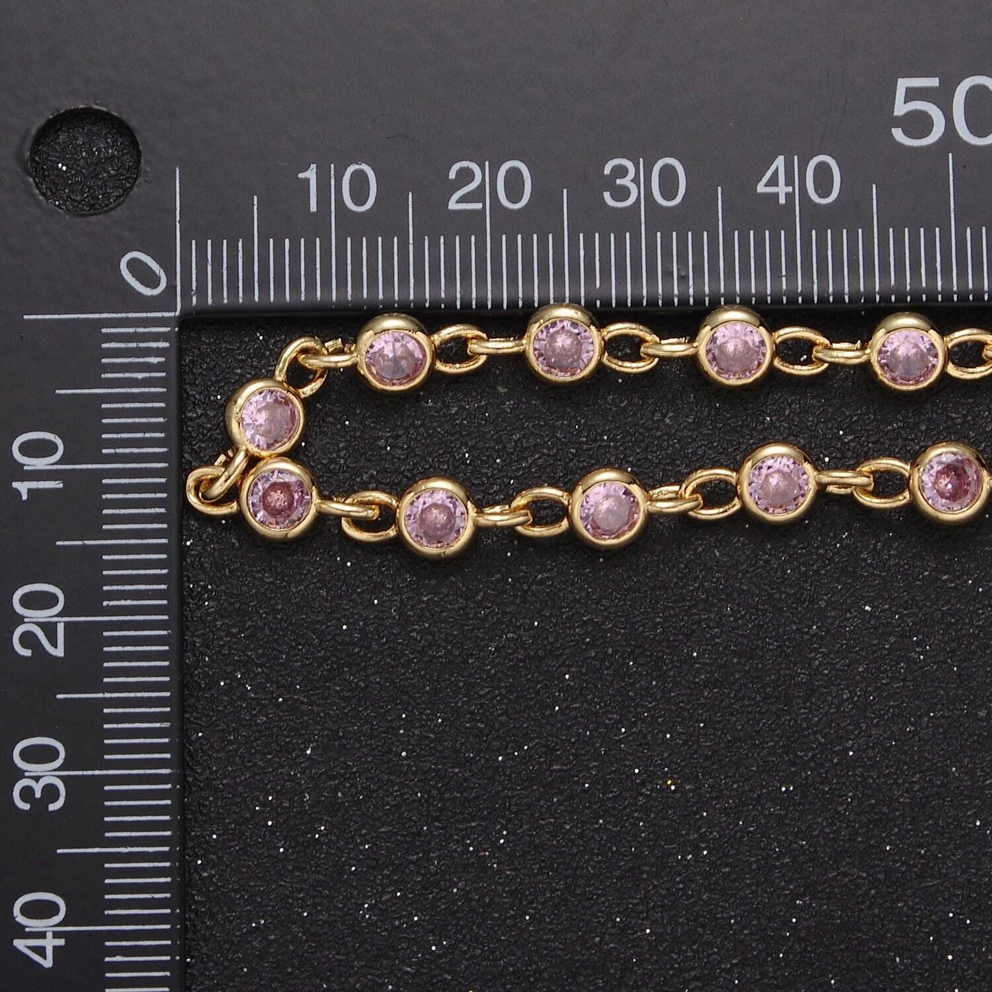 5mm round bezel unsoldered cut cubic zirconia cz beaded chain by yard gold filled bezel connector | roll-743, -744, -745, -746, -772