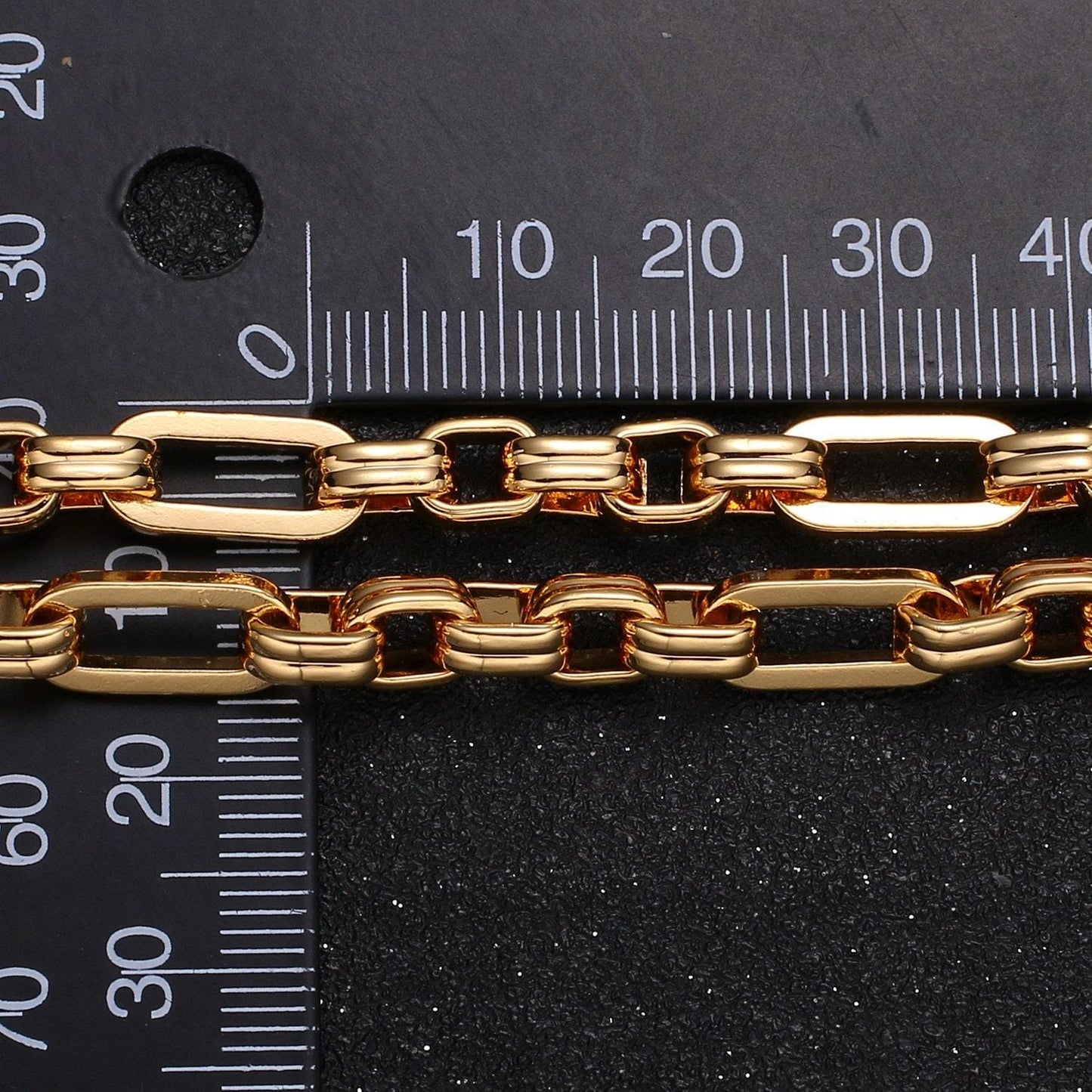 18k gold plated shiny rolo paperclip chain by yard, link square cable elongate chain, wholesale bulk roll chain jewelry making, 422