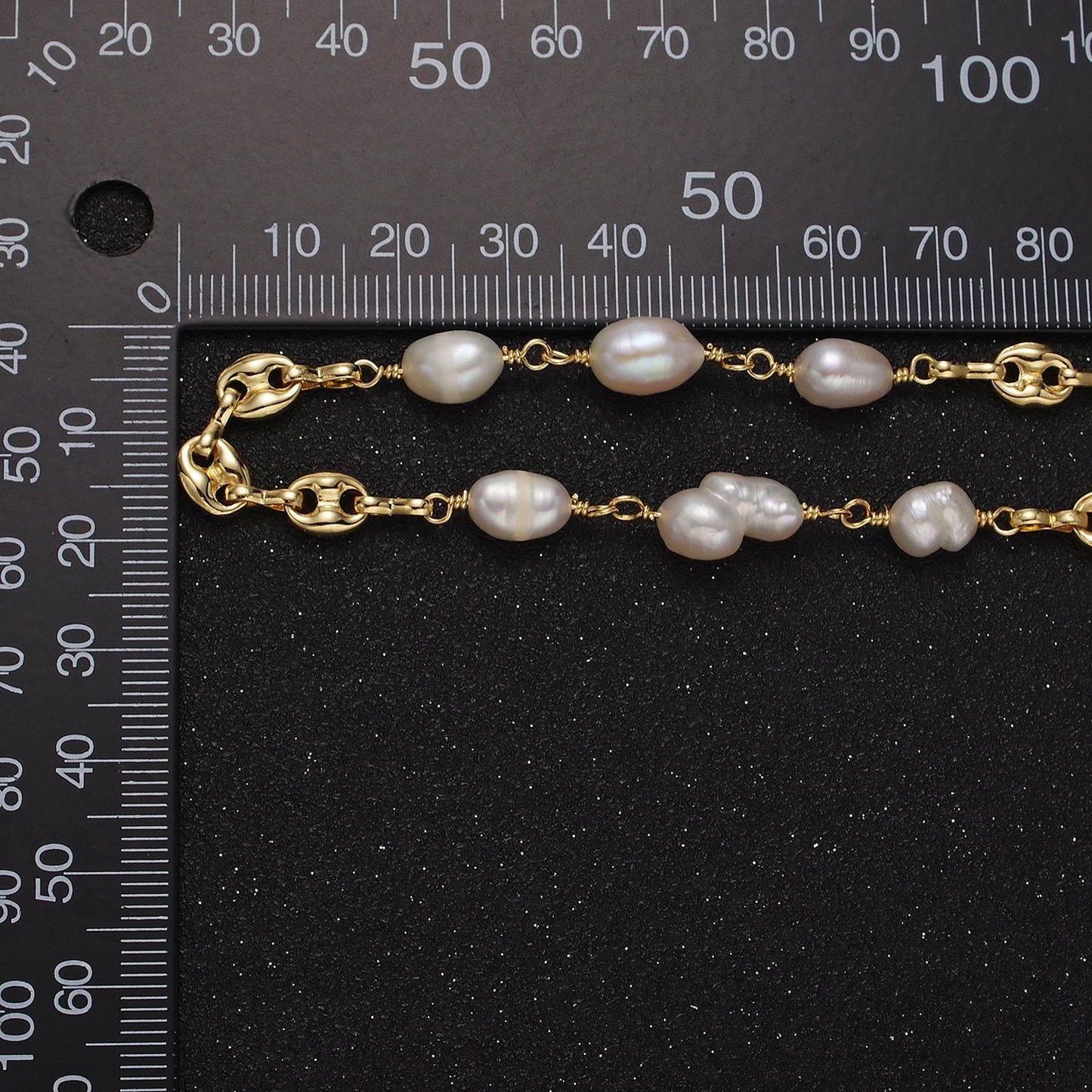 24k gold filled triple freshwater pearl anchor link unfinished jewelry making chain | roll-1407
