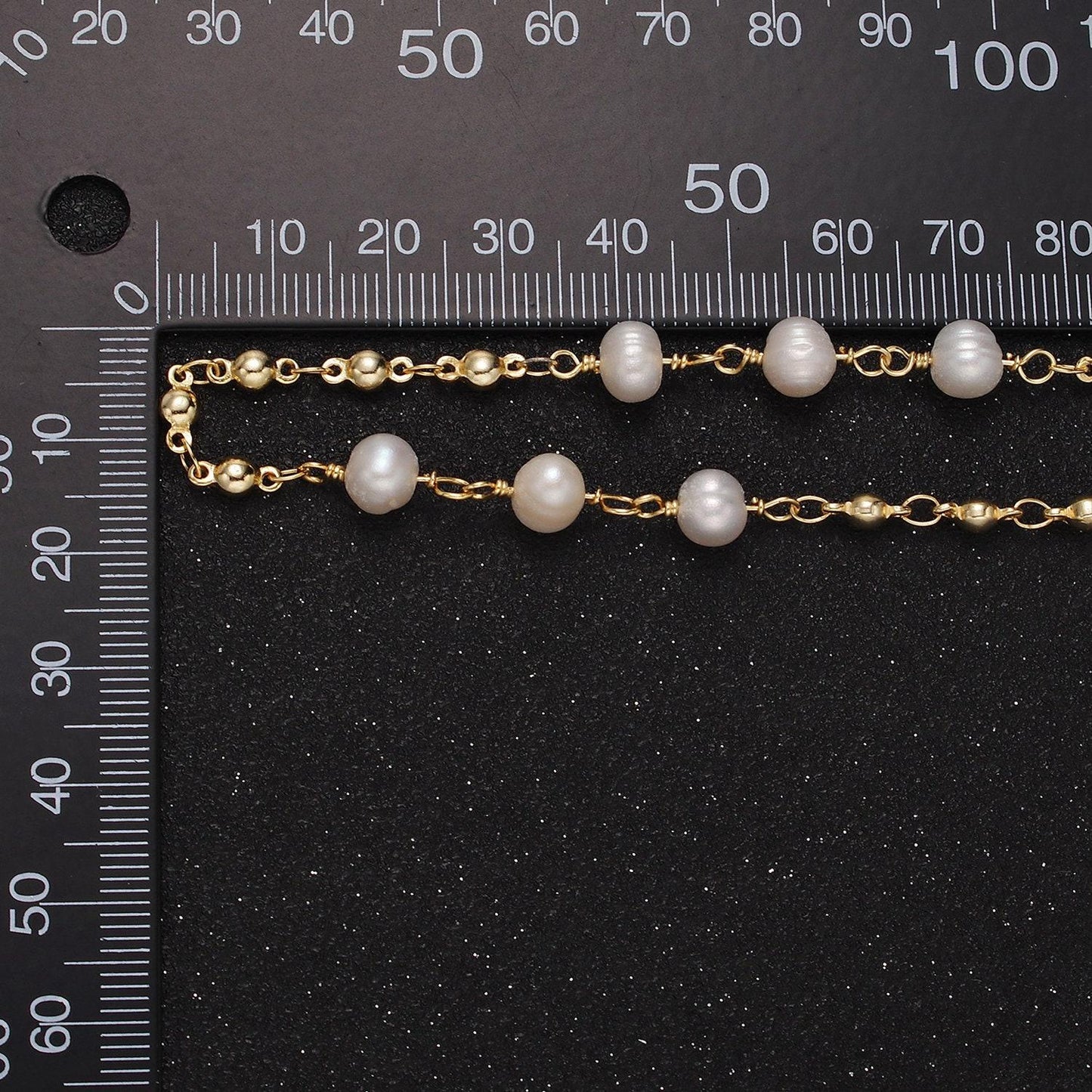 24k gold filled triple button triple freshwater pearl multiple bead unfinished chain for jewelry making | roll-1406