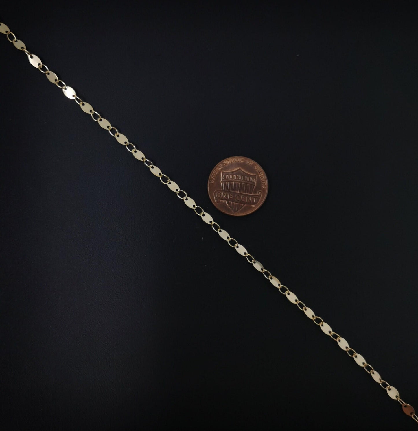 Circle charm 14k gold chain by yard, round disc charm chain, wholesale bulk roll chain for jewelry making, thickness 1mm, roll-27