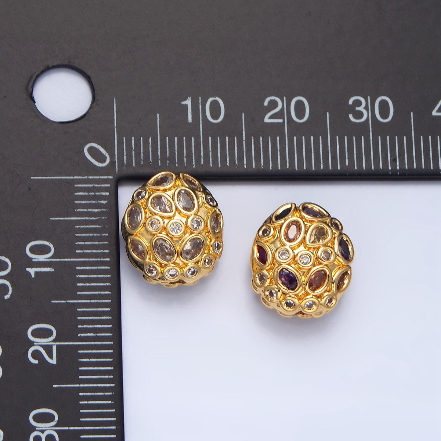 Round clear & multicolor cz geometric 24k gold filled bead | b-552