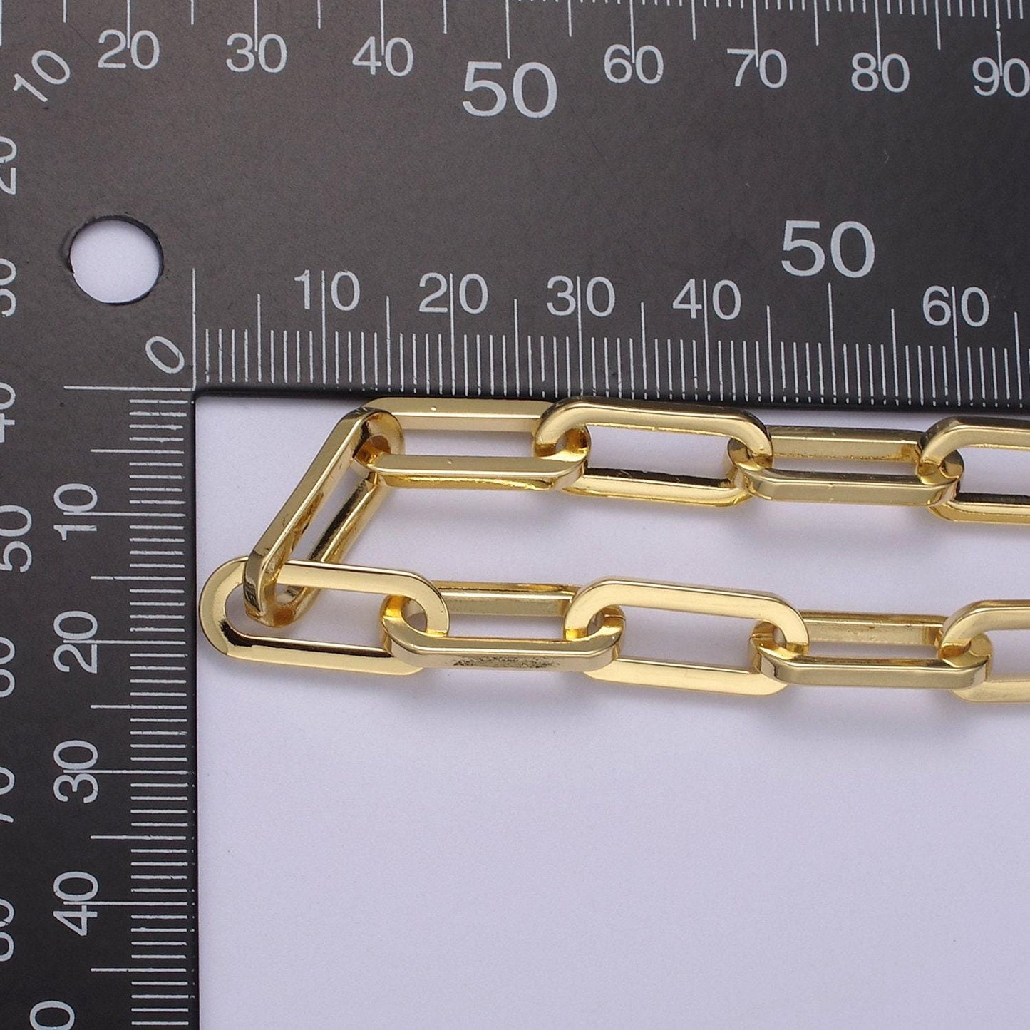 Chunky 24k gold filled elongated thick paper clip chain, rectangular 18.8mm x 7.9mm paperclip chain for jewelry making | roll-702