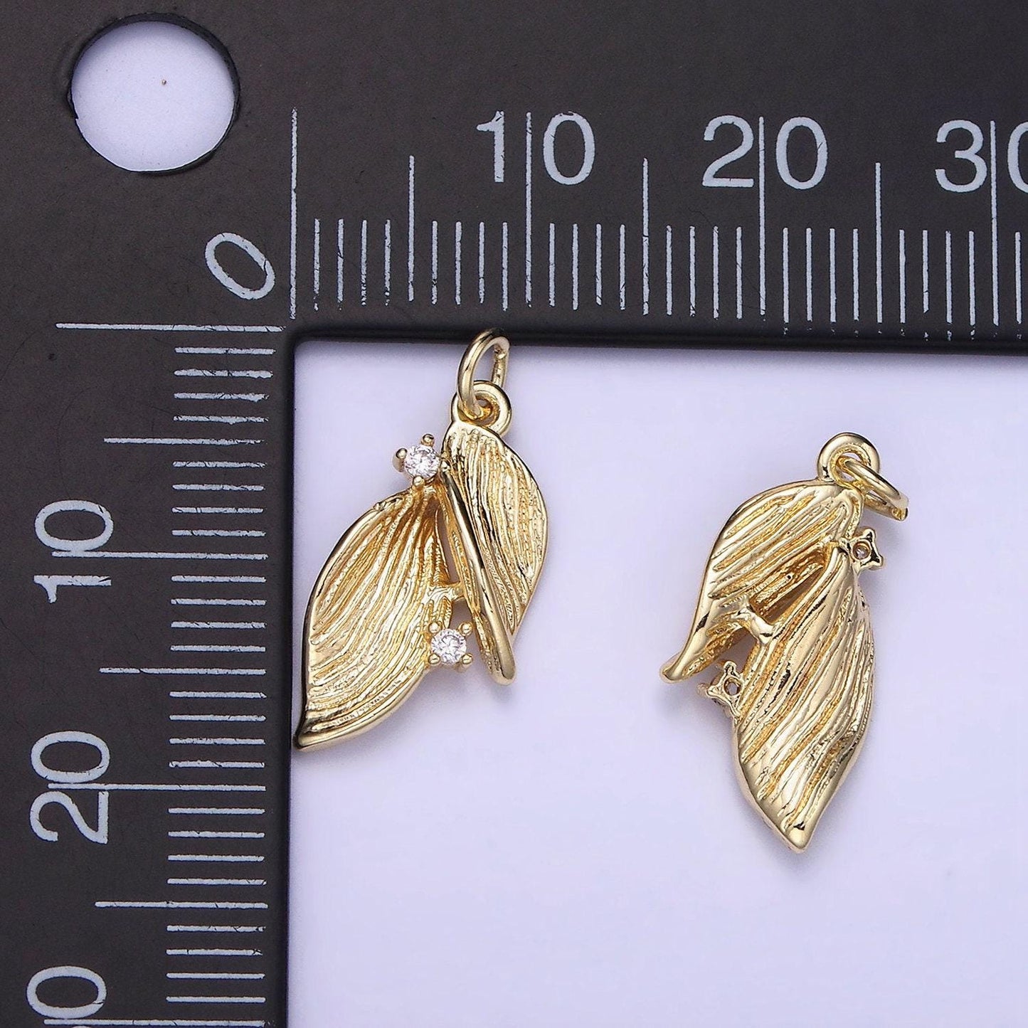 14k gold filled double leaf cz charm | ag-676