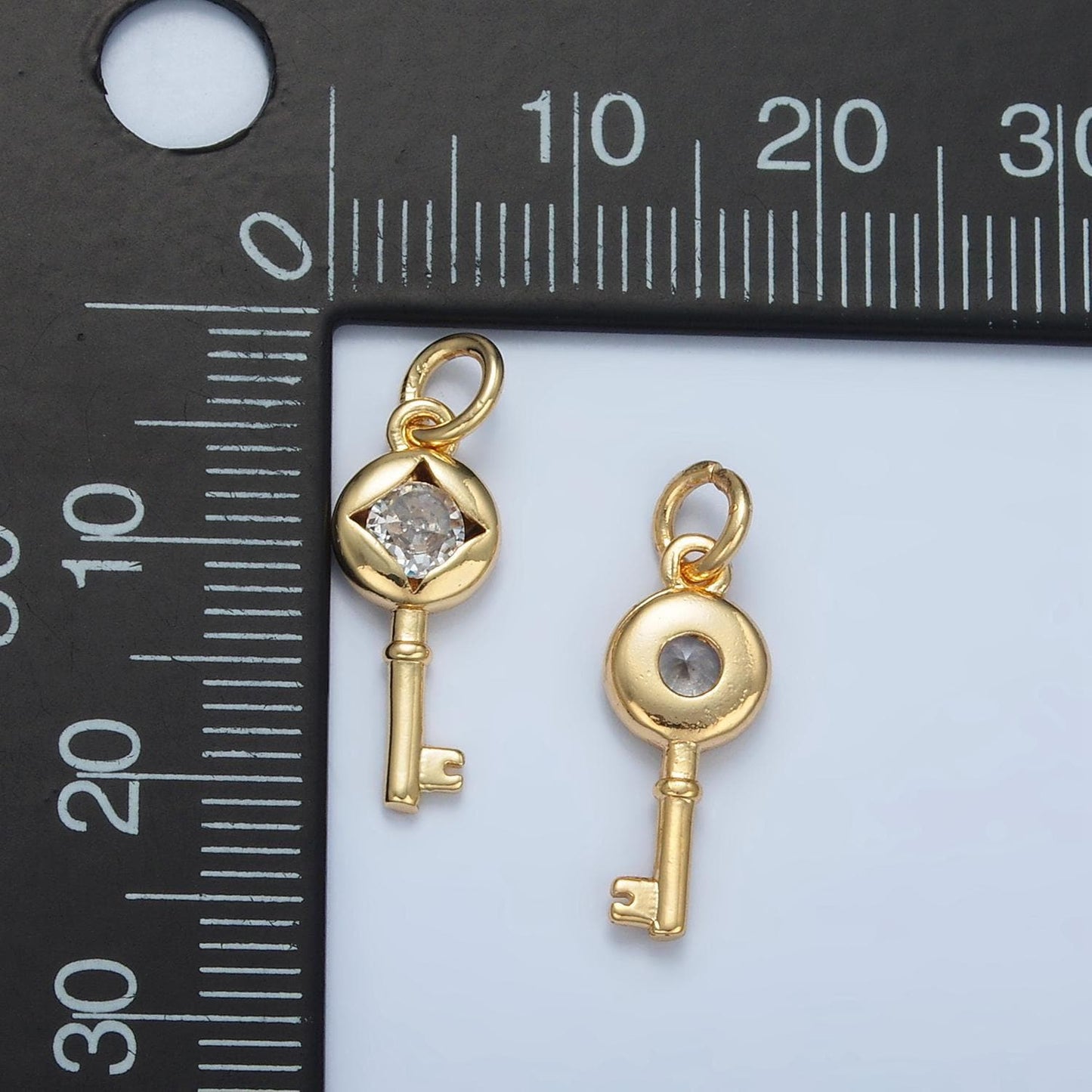 24k gold filled clear cz star mysterious lock key, mini charm | e-114