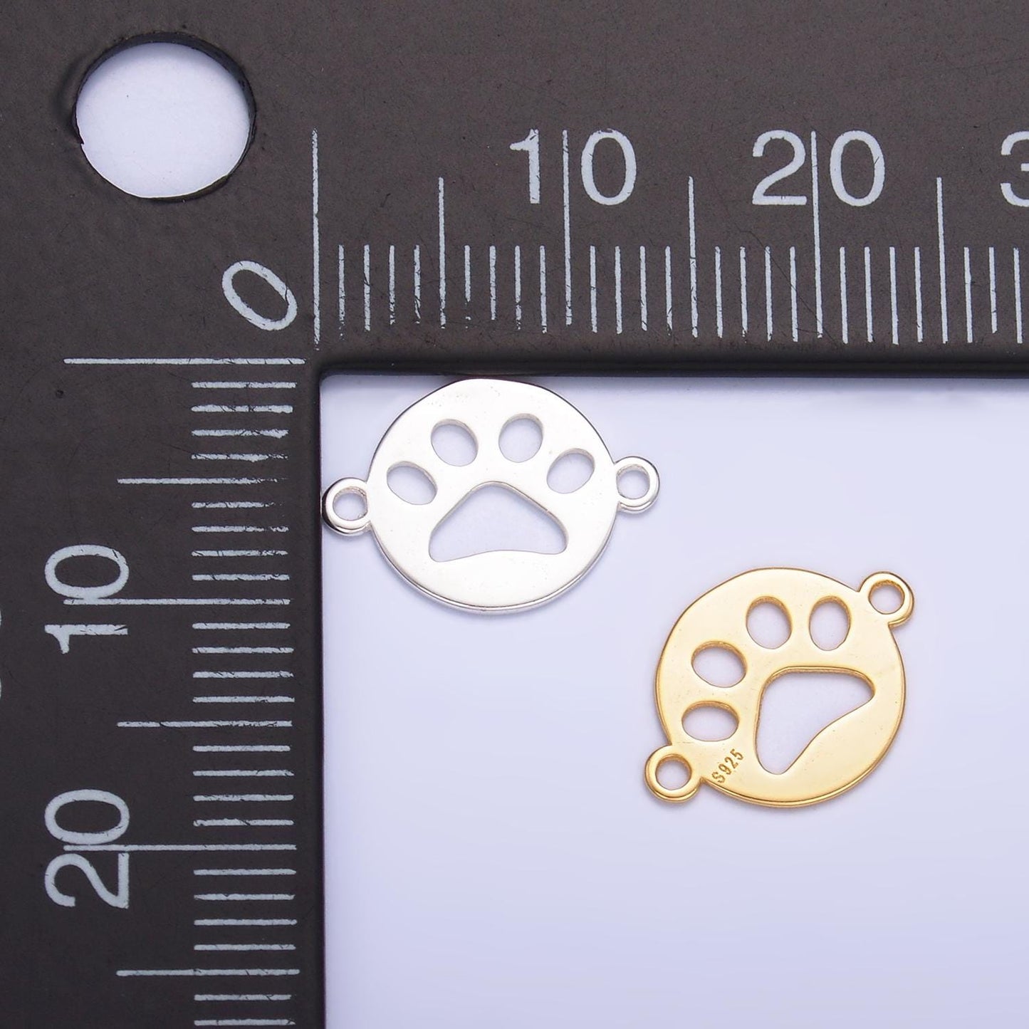 Sterling Silver 10mm pawprint animal pet round open Charm connector for Bracelet Component | SL-617