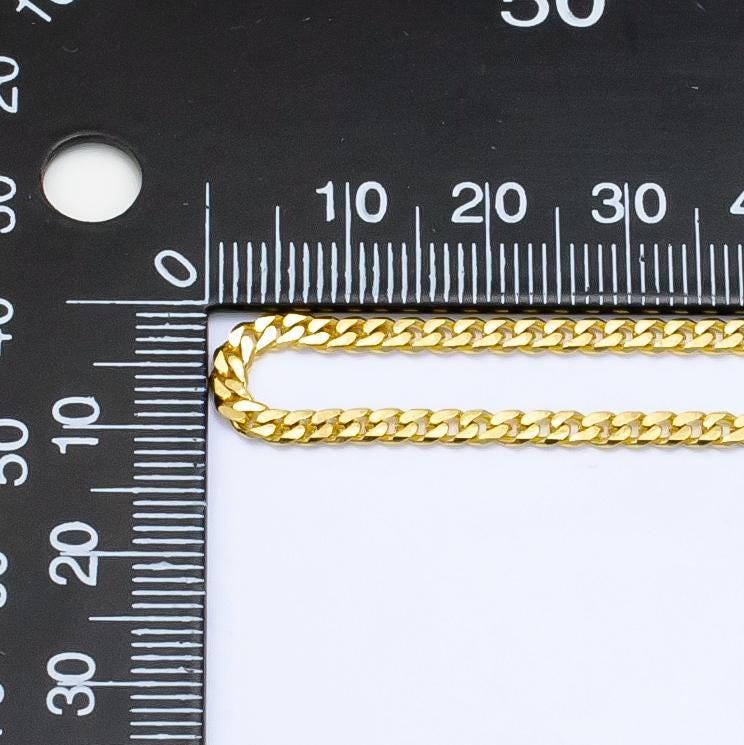 2mm gold cuban curb chain by yard, 24k gold filled wholesale bulk curb roll chain for jewelry making | roll-1534