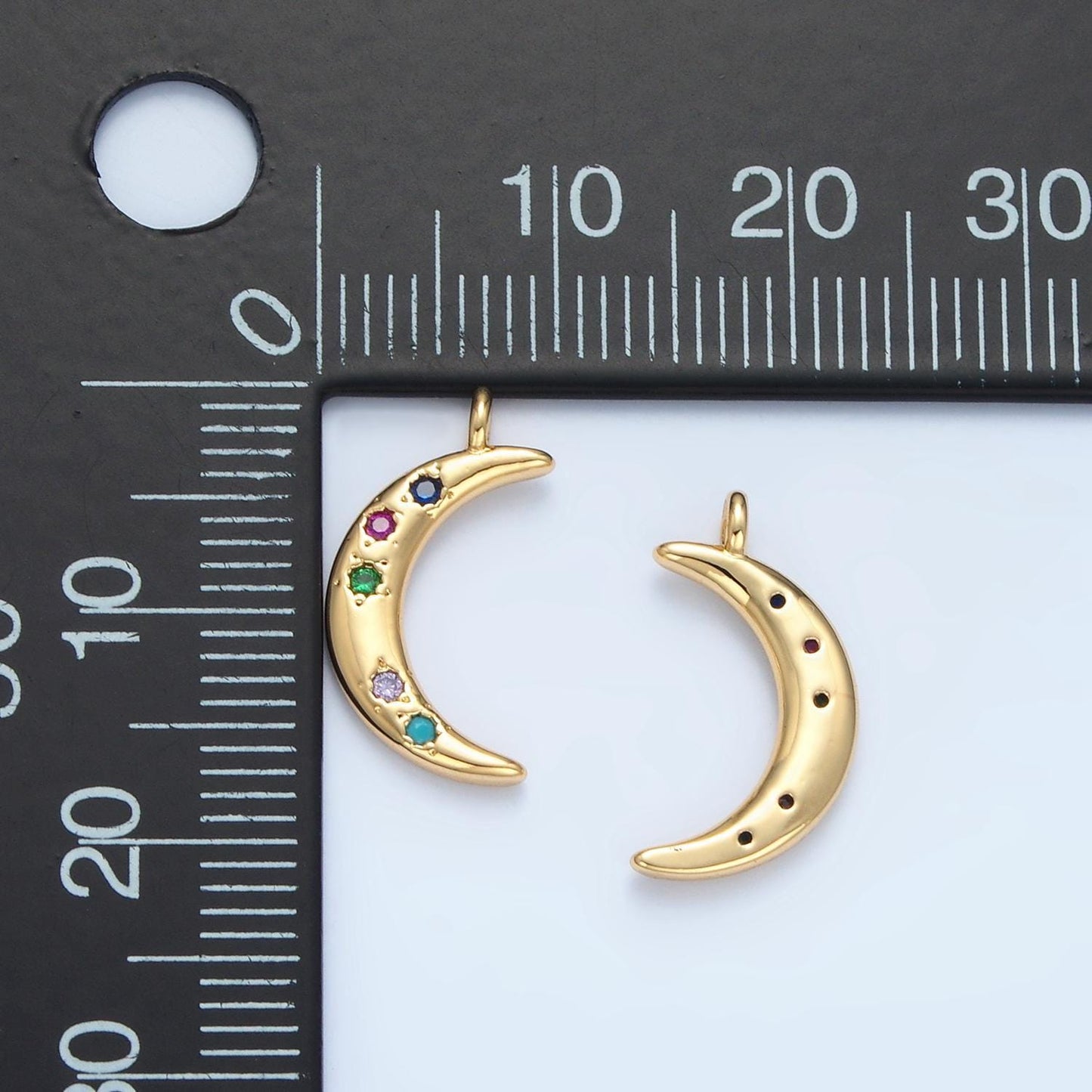 24k gold filled mini moon charm gold celestial charm colorful cz stone charm | e375
