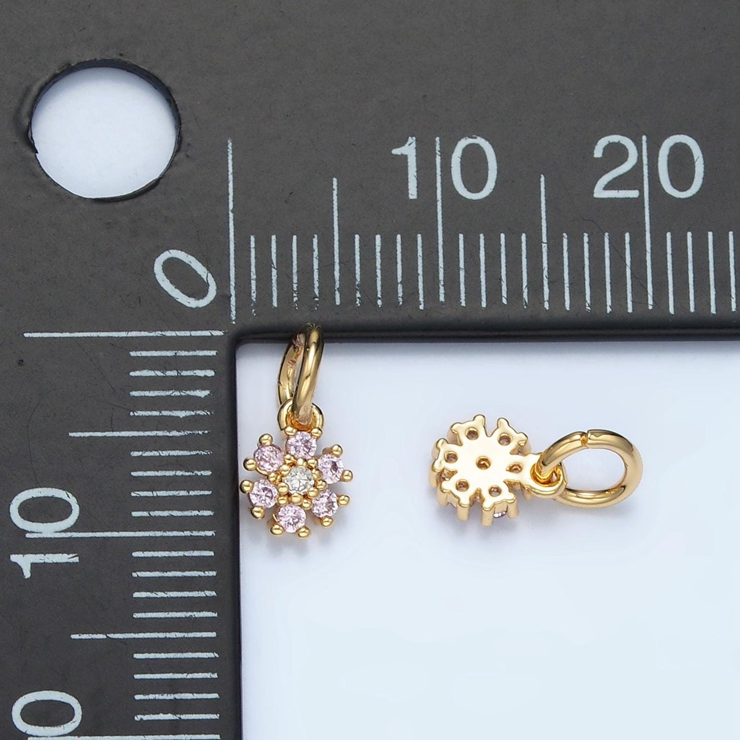 Tiny purple cz periwinkle flower gold filled mini floral charm | e-735