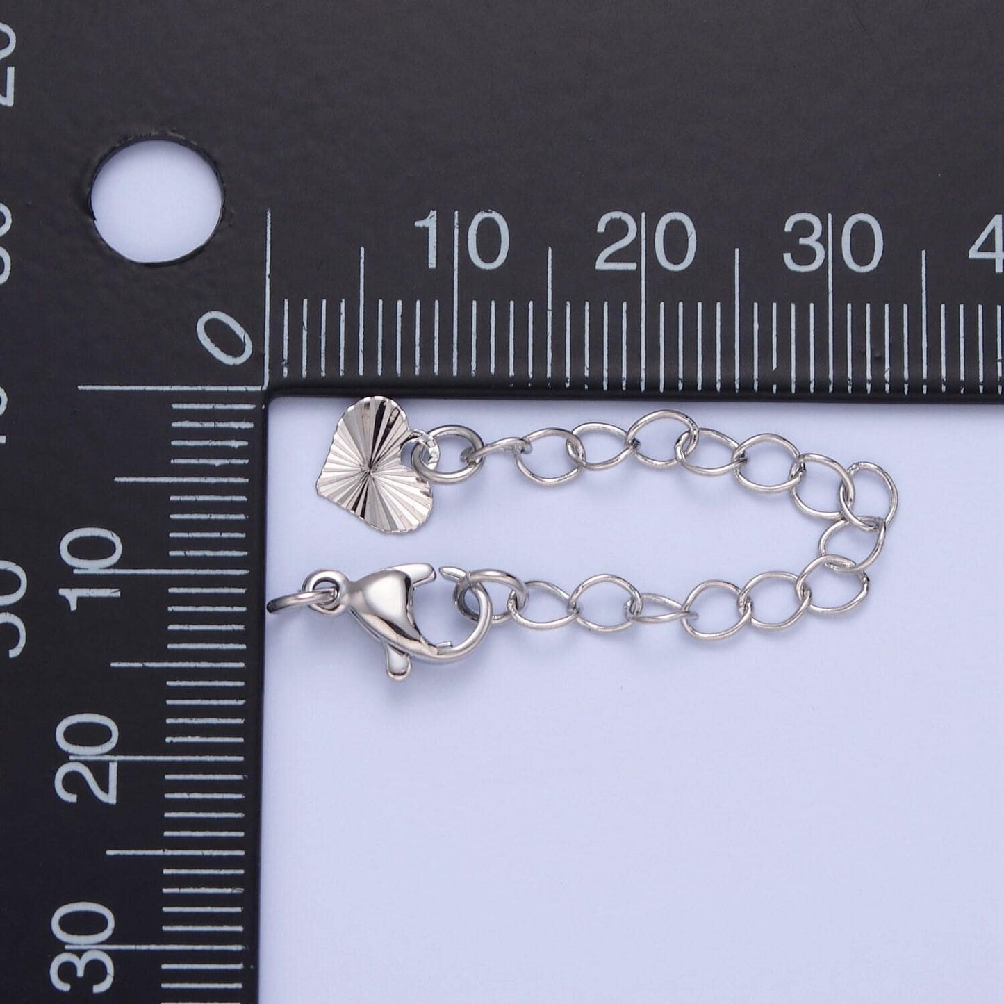 24k/white-gold filled heart stripes lobster clasp with chain extender | l-742, l-777
