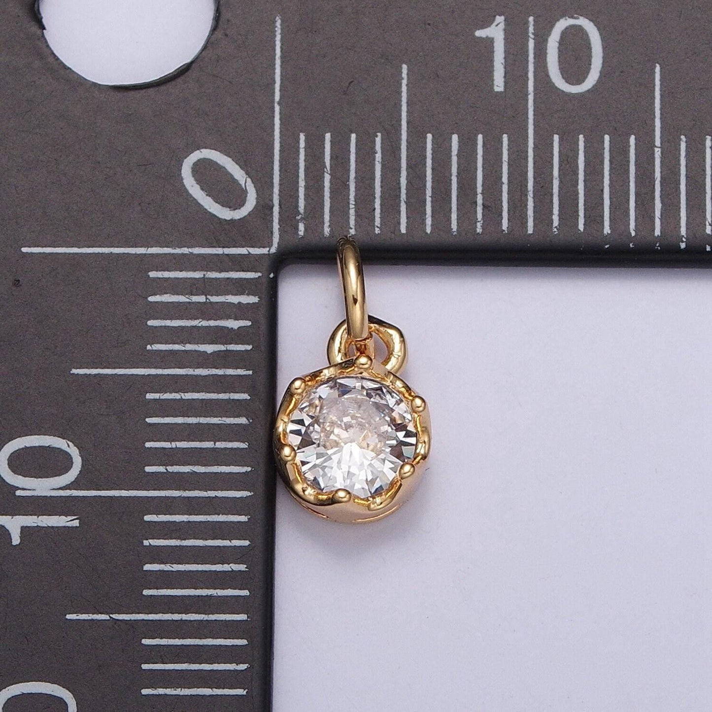 24k gold mini round cz april birthstone pendant add on charm dainty crystal cz stone for necklace bracelet supply | x-101
