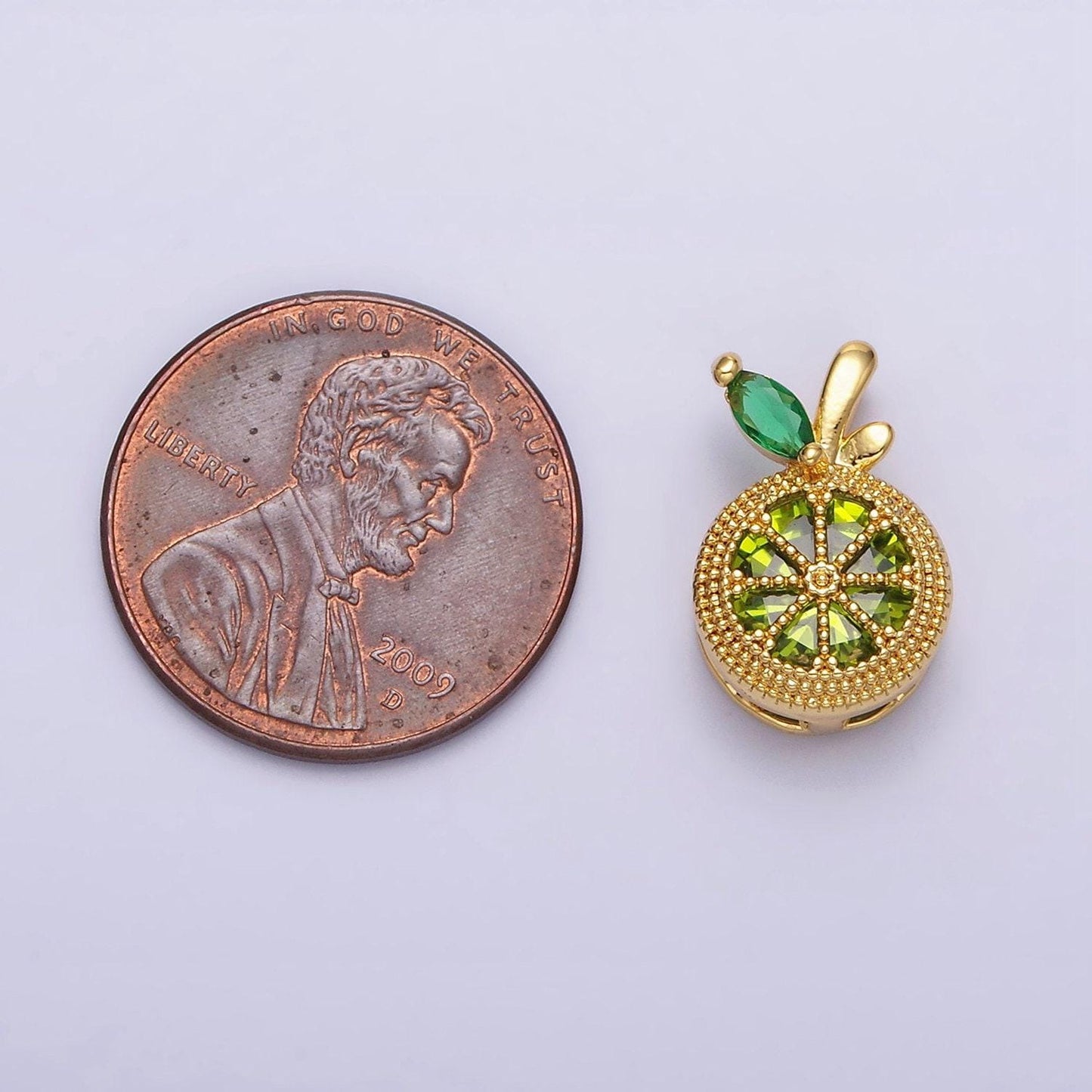 Dainty gold filled lemon charms green cubic zirconia fruit orange food jewelry inspired for necklace earring bracelet component ac-1372