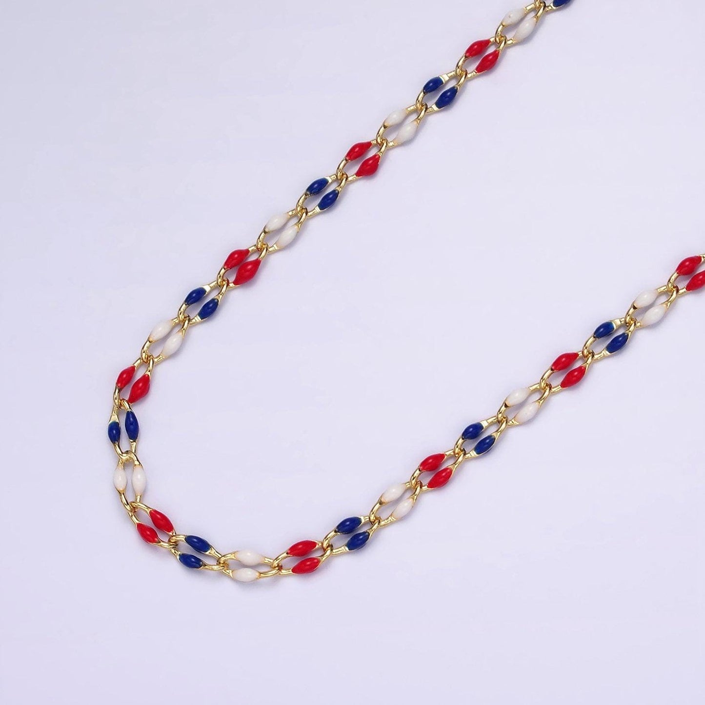 Dainty enamel chain red white blue chain 4th of july chain inspired for independence day party supplies wholesale bulk chain yard roll1424