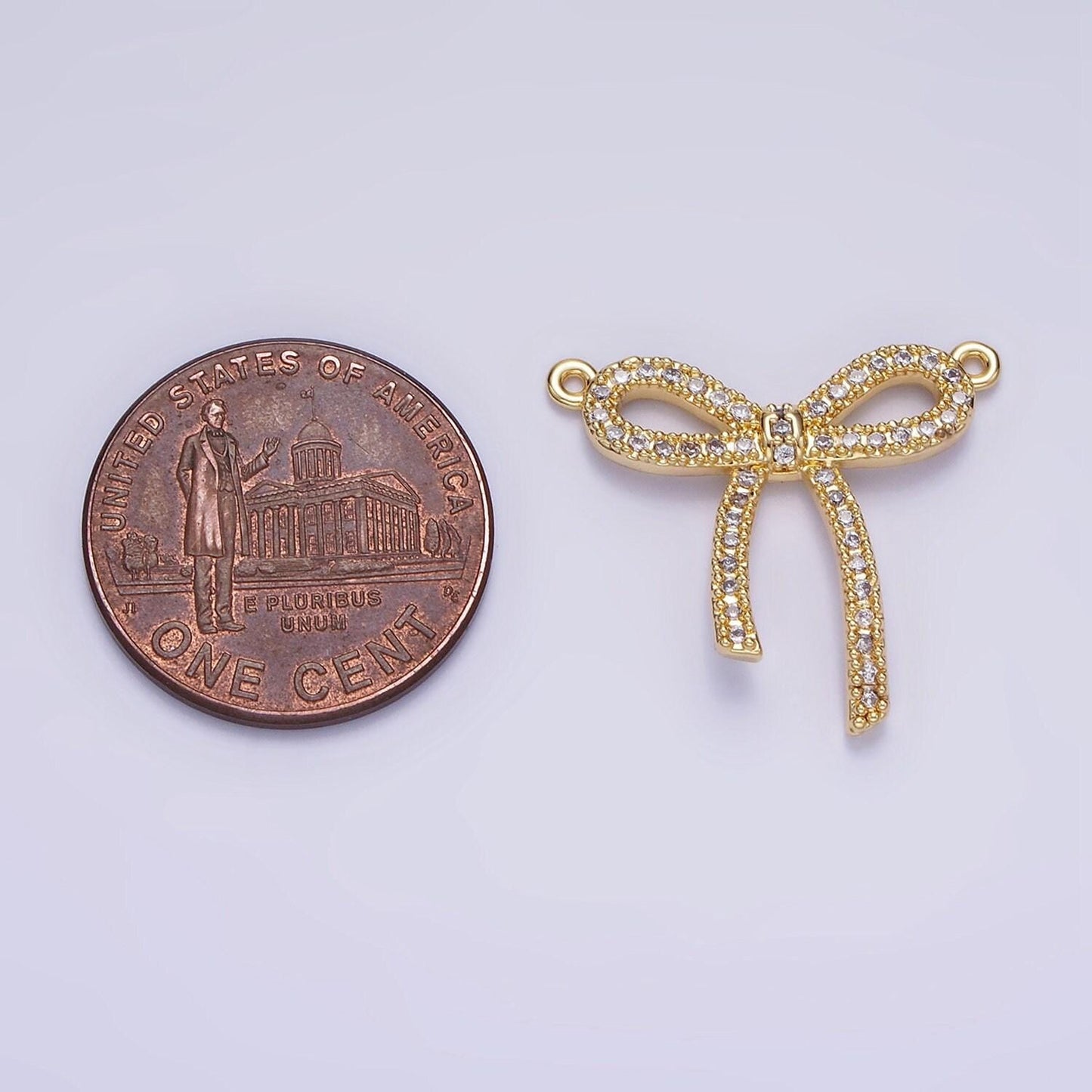 Dainty 14k gold filled clear bow charm cubic bow link connector ribbon cz dainty charm connector for bracelet necklace g-284