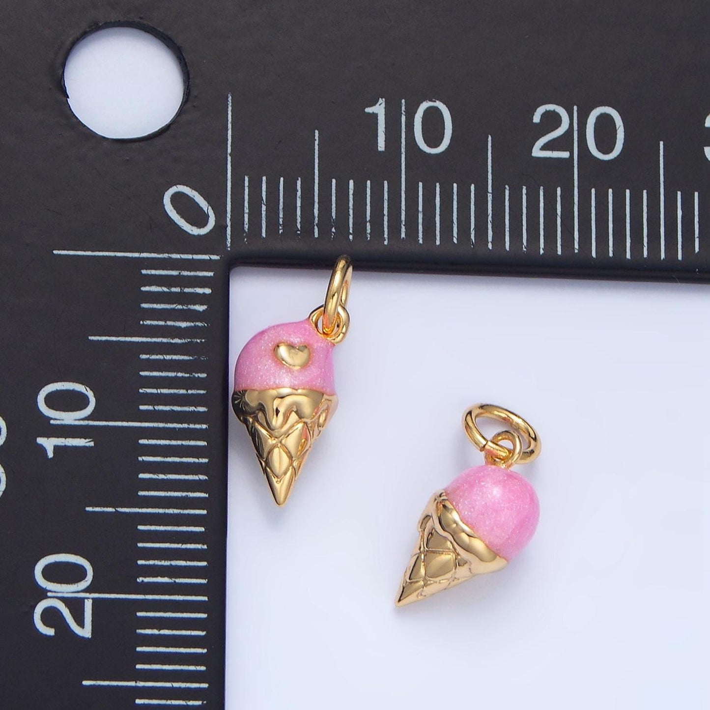 Pink ice cream cone 24k gold filled food charm | x-834
