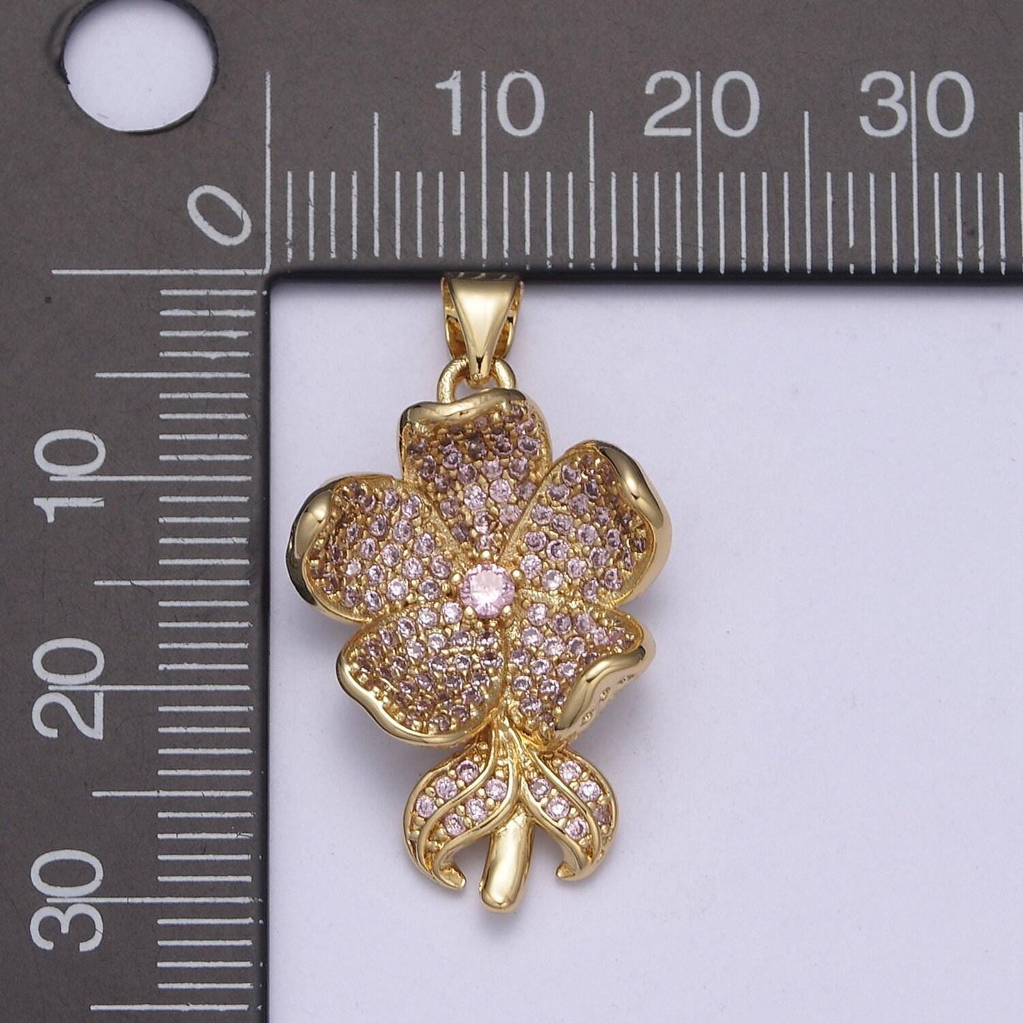 Dainty clear / pink five flower petal pendant for necklace in 24k gold filled h-250 / h-254