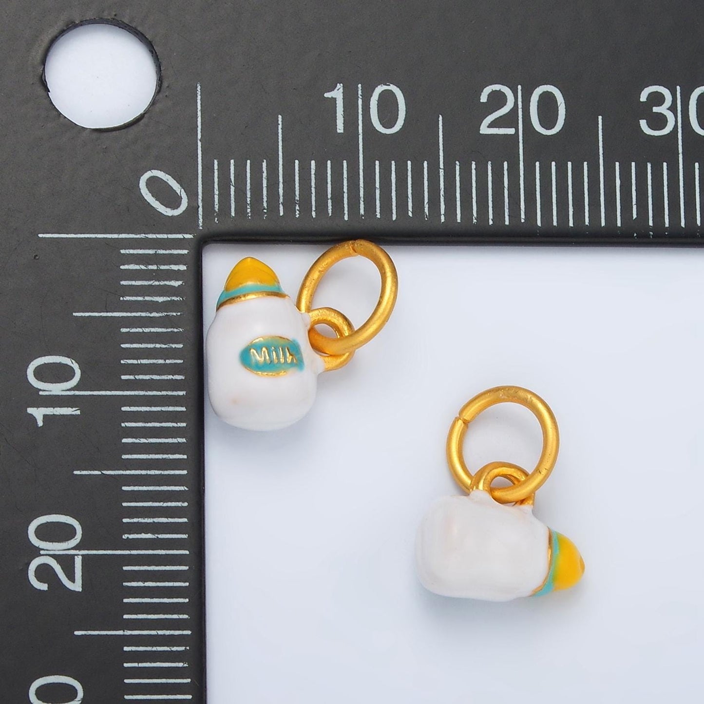 24k gold filled baby milk, white bottle kids enamel charm | m-155
