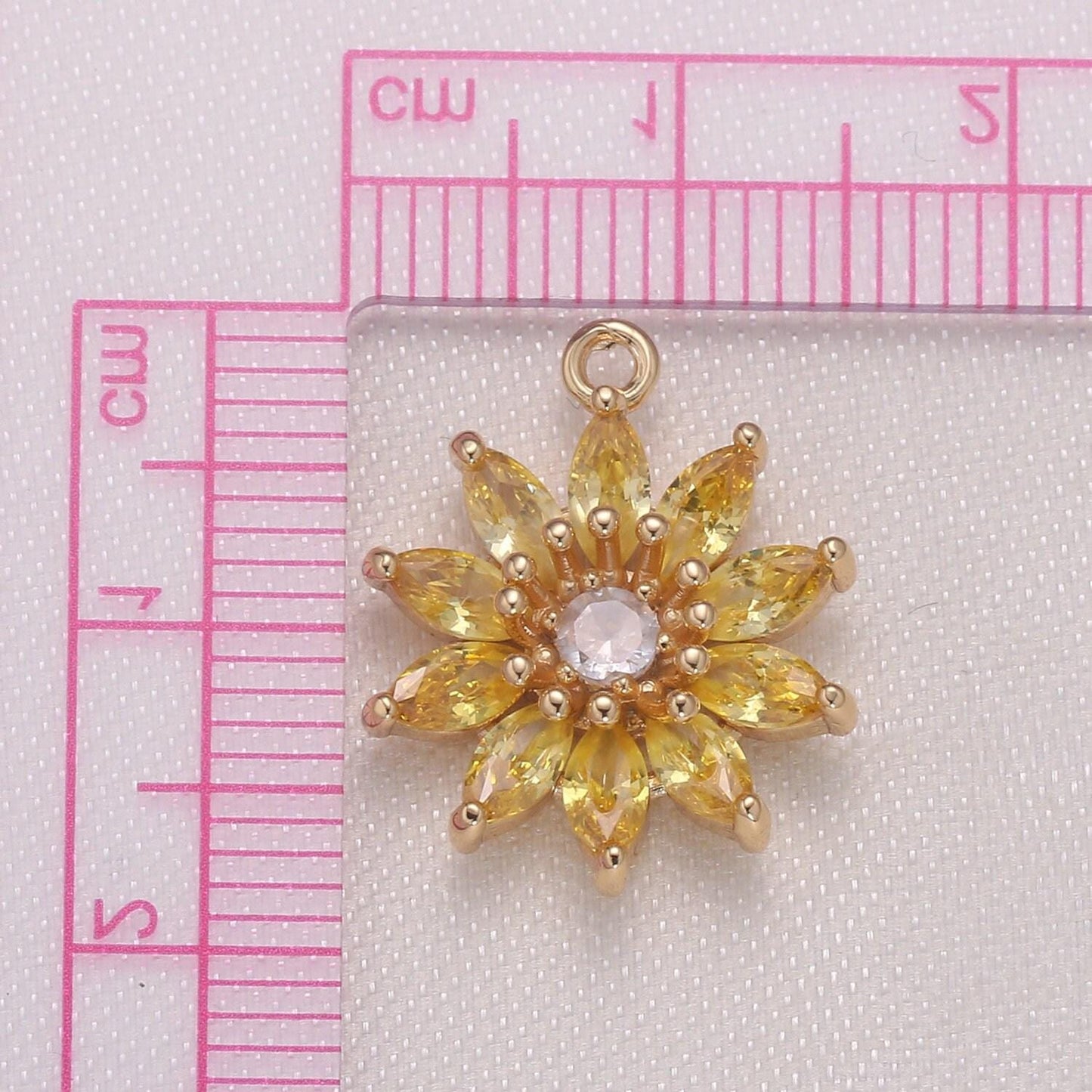 Dainty pink yellow sunflower cubic zirconia cz charm pendant floral nature charm bracelet necklace earring supply, 962