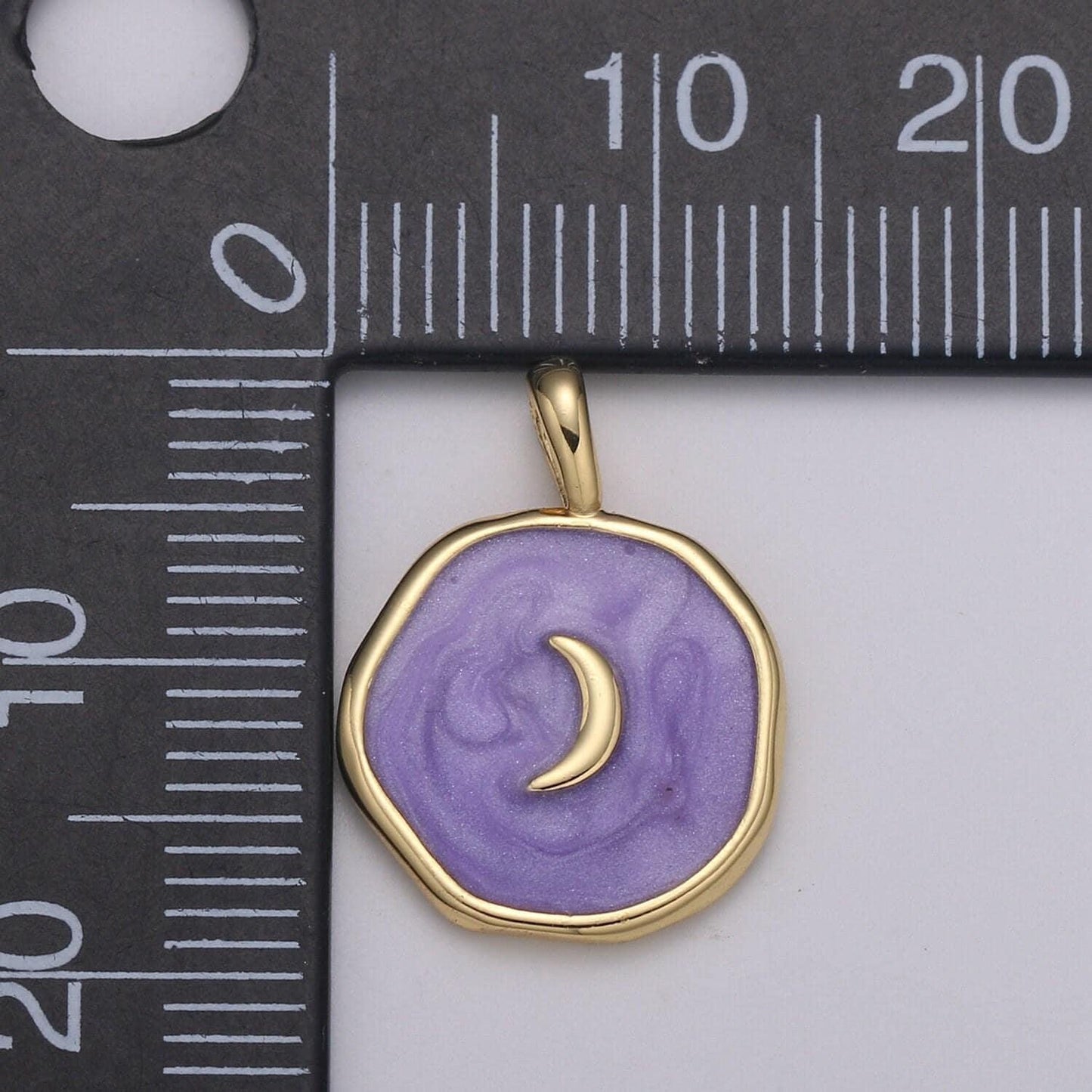 Purple enamel celestial jewelry gold crescent moon charm jewelry making supply 24k gold findings, e-187