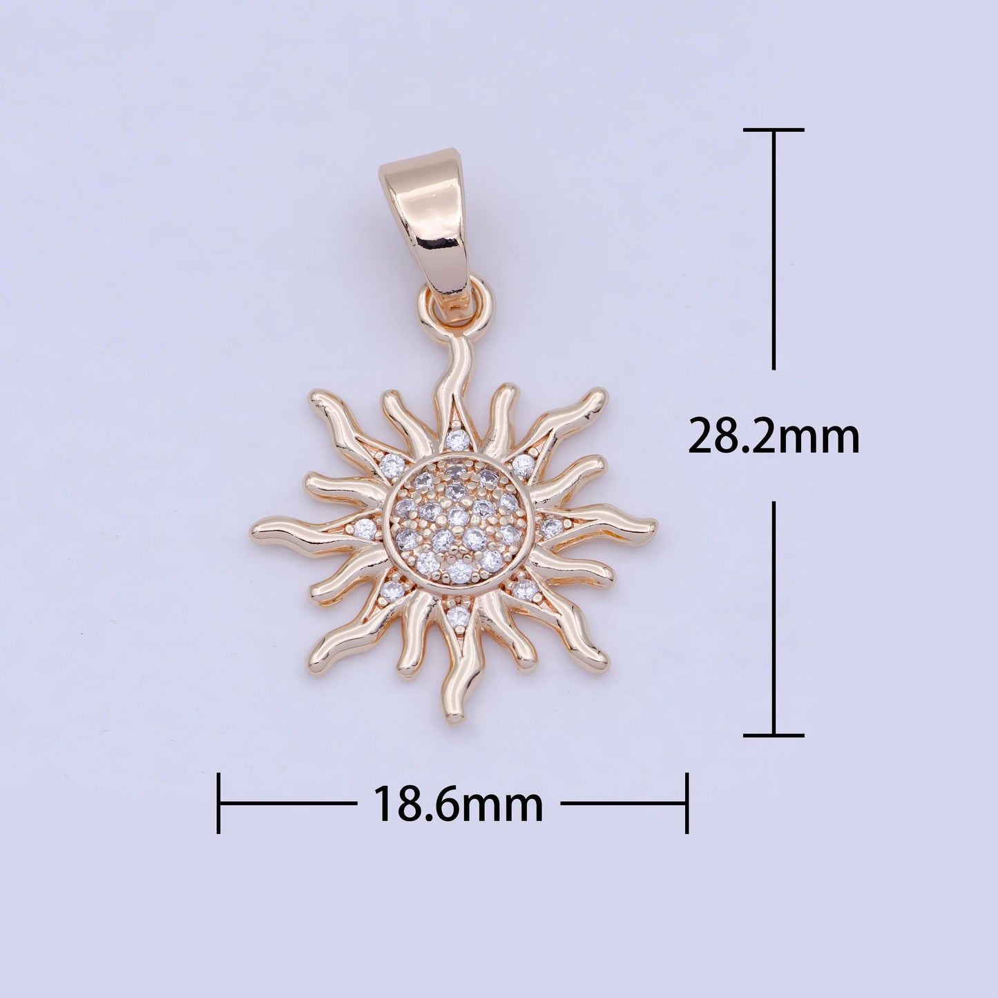 Simple sunburst pendant, 18k rosy gold filled clear micro paved cz sun rays charm | x-465