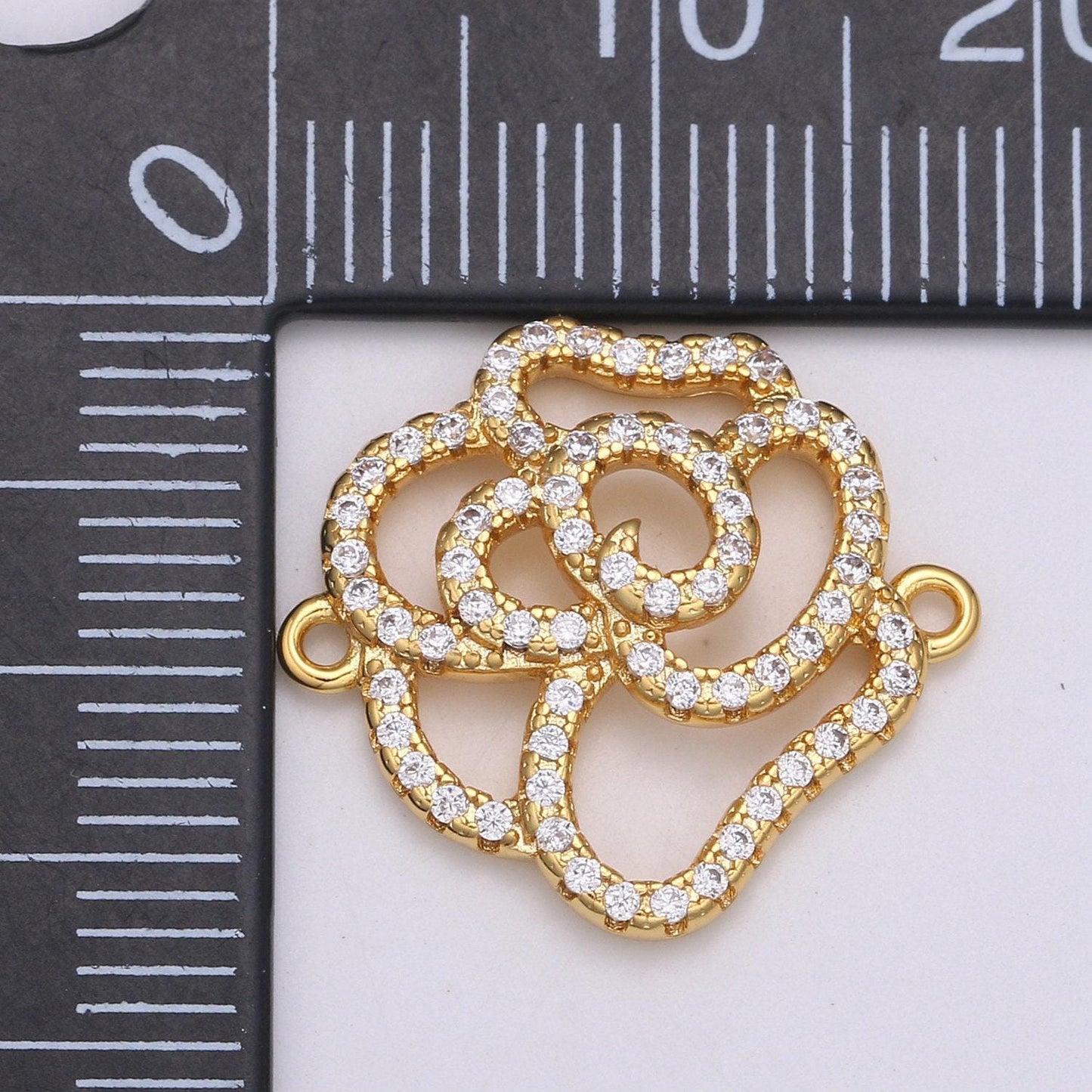 Rose connector pendant charm, cz flower connector, gold rose petal link connector for bracelet necklace, cogf 629