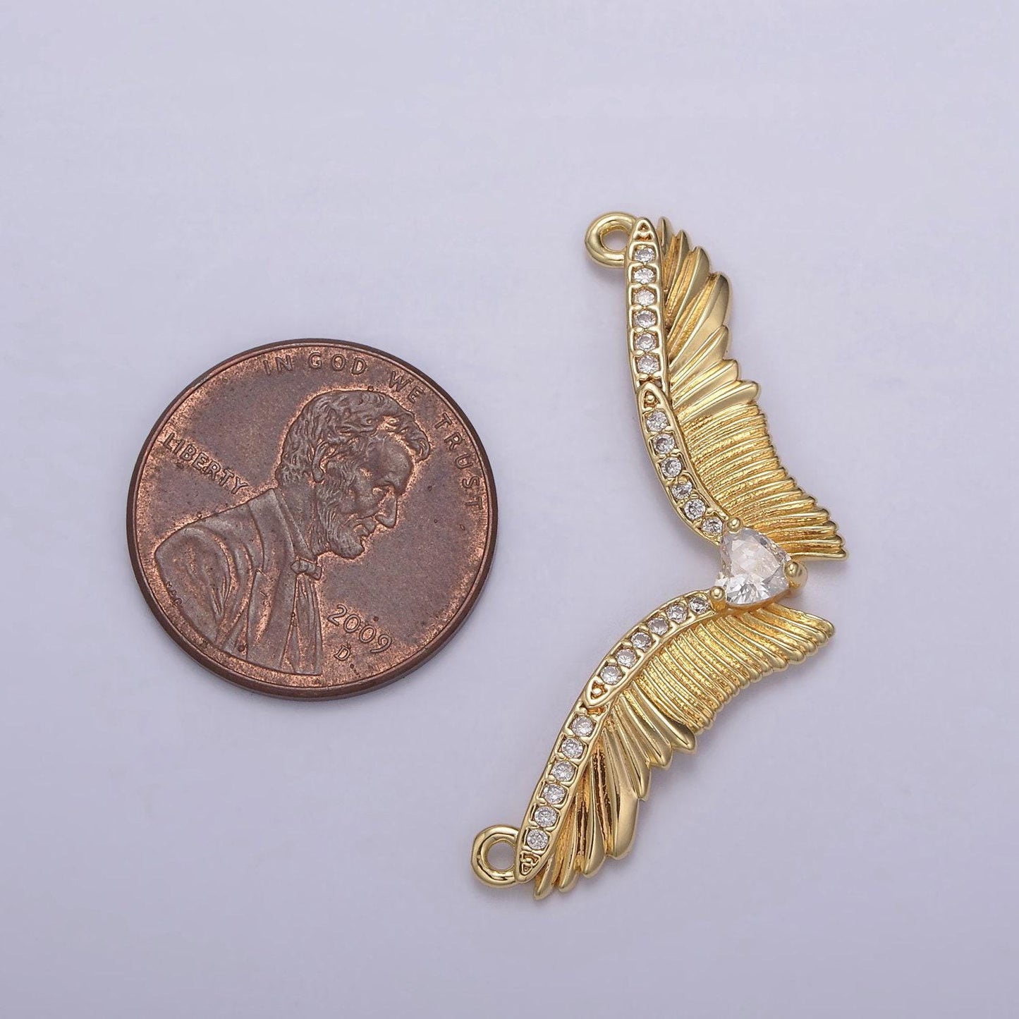 14k gold filled angel wing charm connector for necklace component link connector | f-628