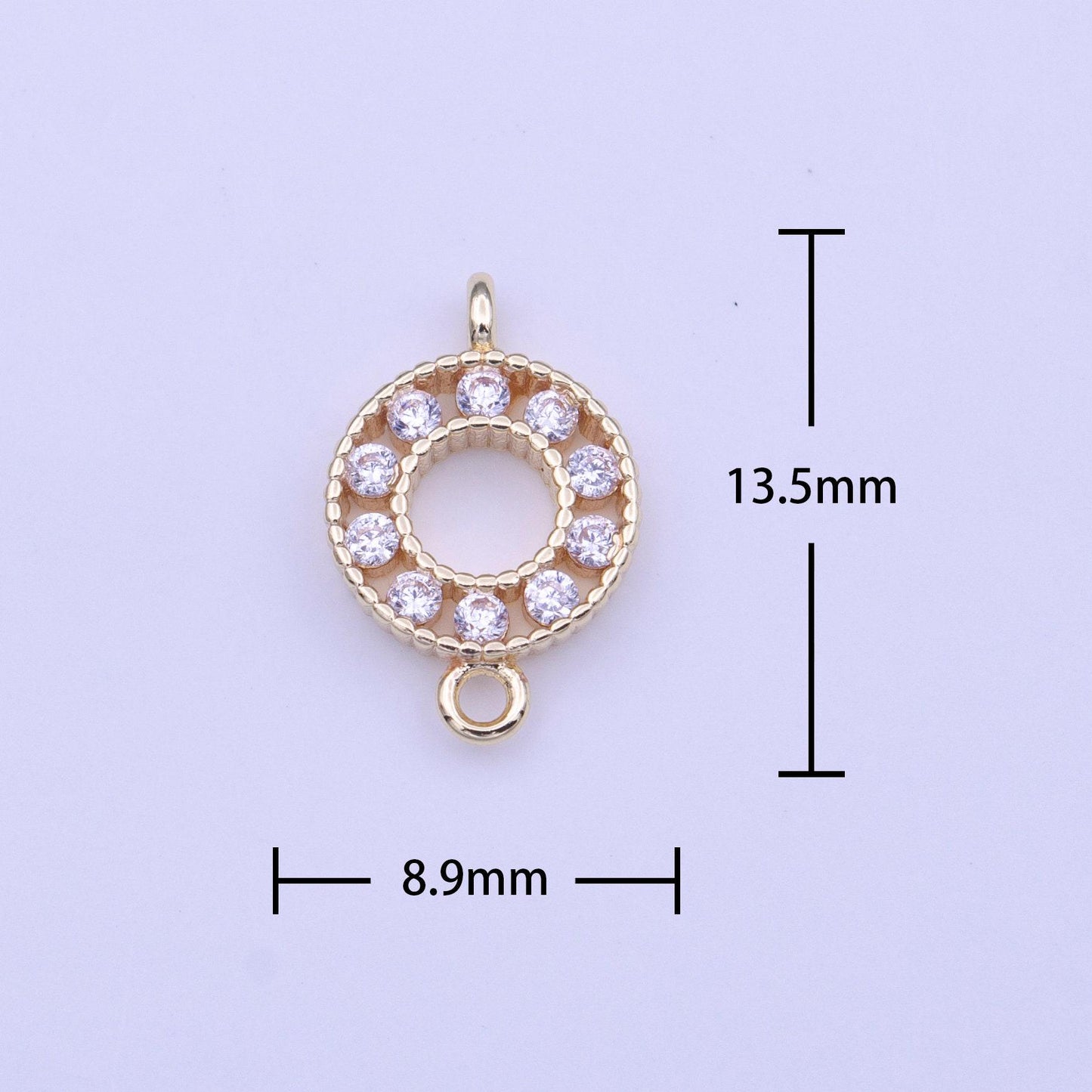 Mini clear cz cubic zirconia round gold link connector | y649