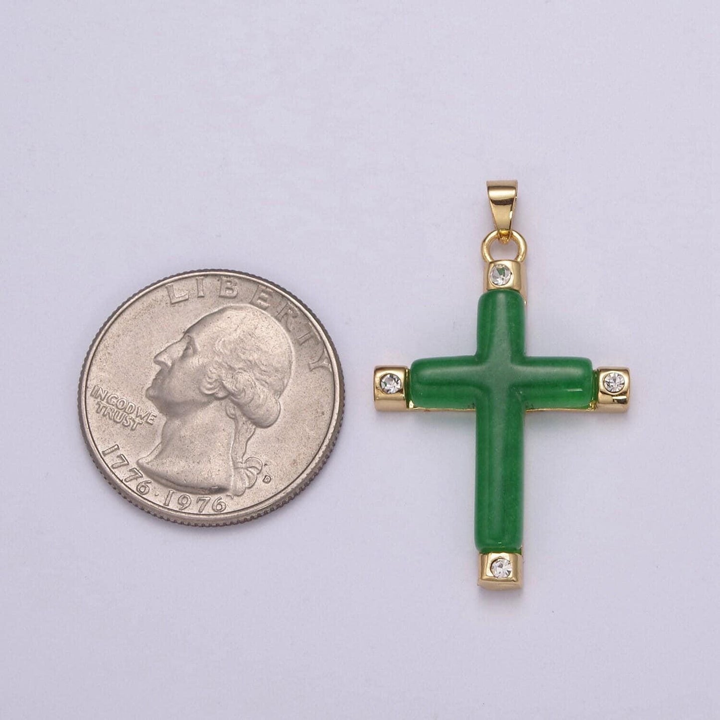 Green jade cross pendant for necklace 24k gold filled cross ah-348
