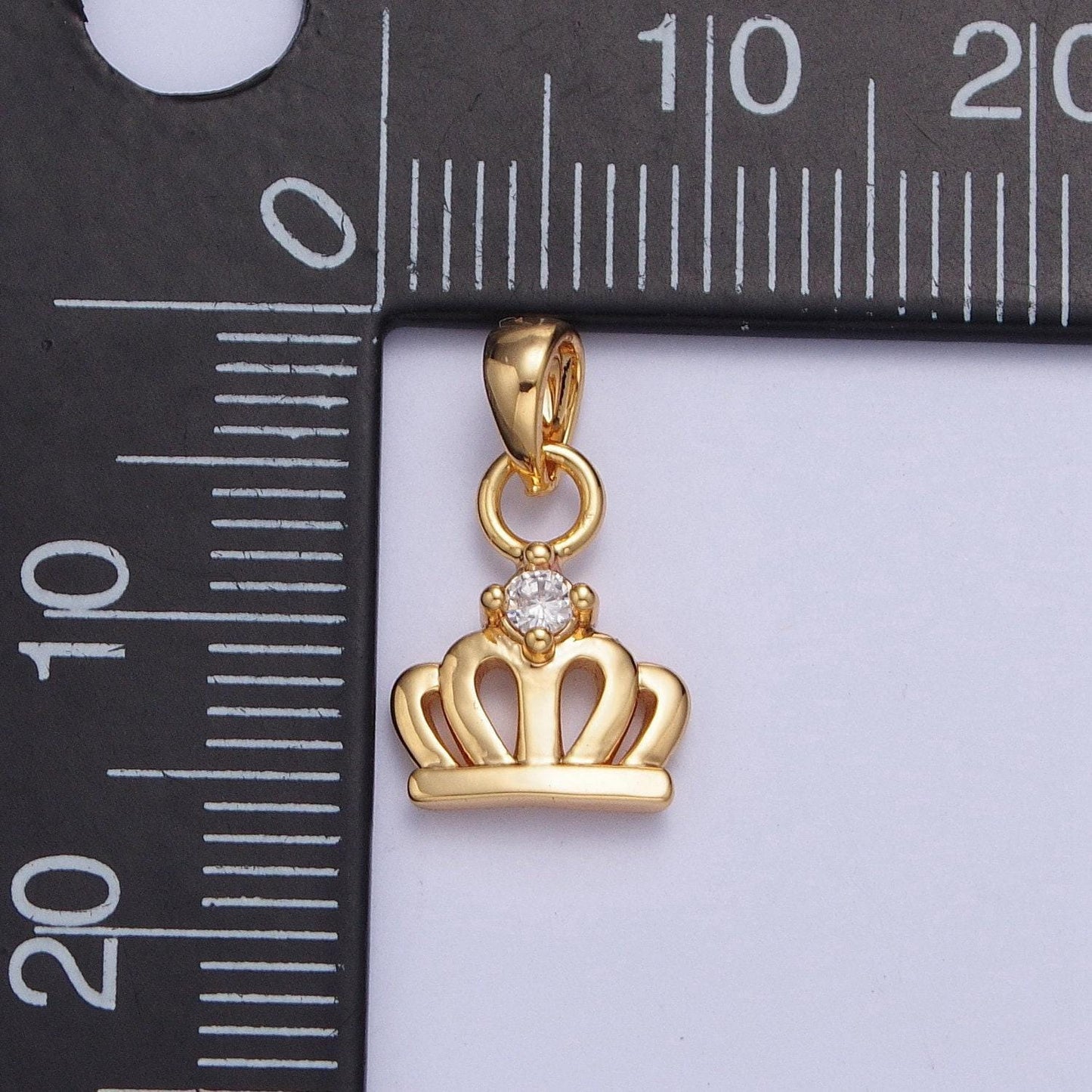 24k gold filled cute princess royal crown micro pave cubic zirconia cz stones pendant, royalty vintage crown design charm | x-454