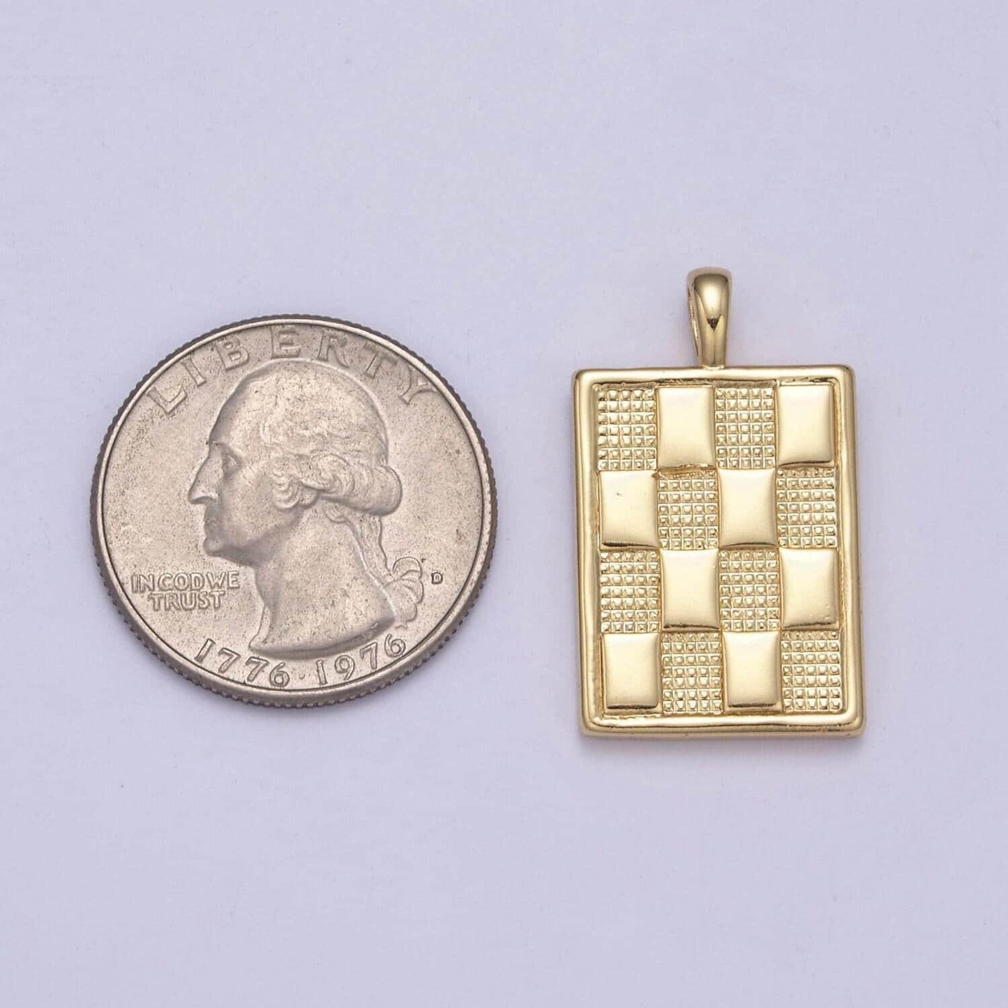 Dainty gold square medallion charm checker board pendant for men women unisex jewelry making h-434