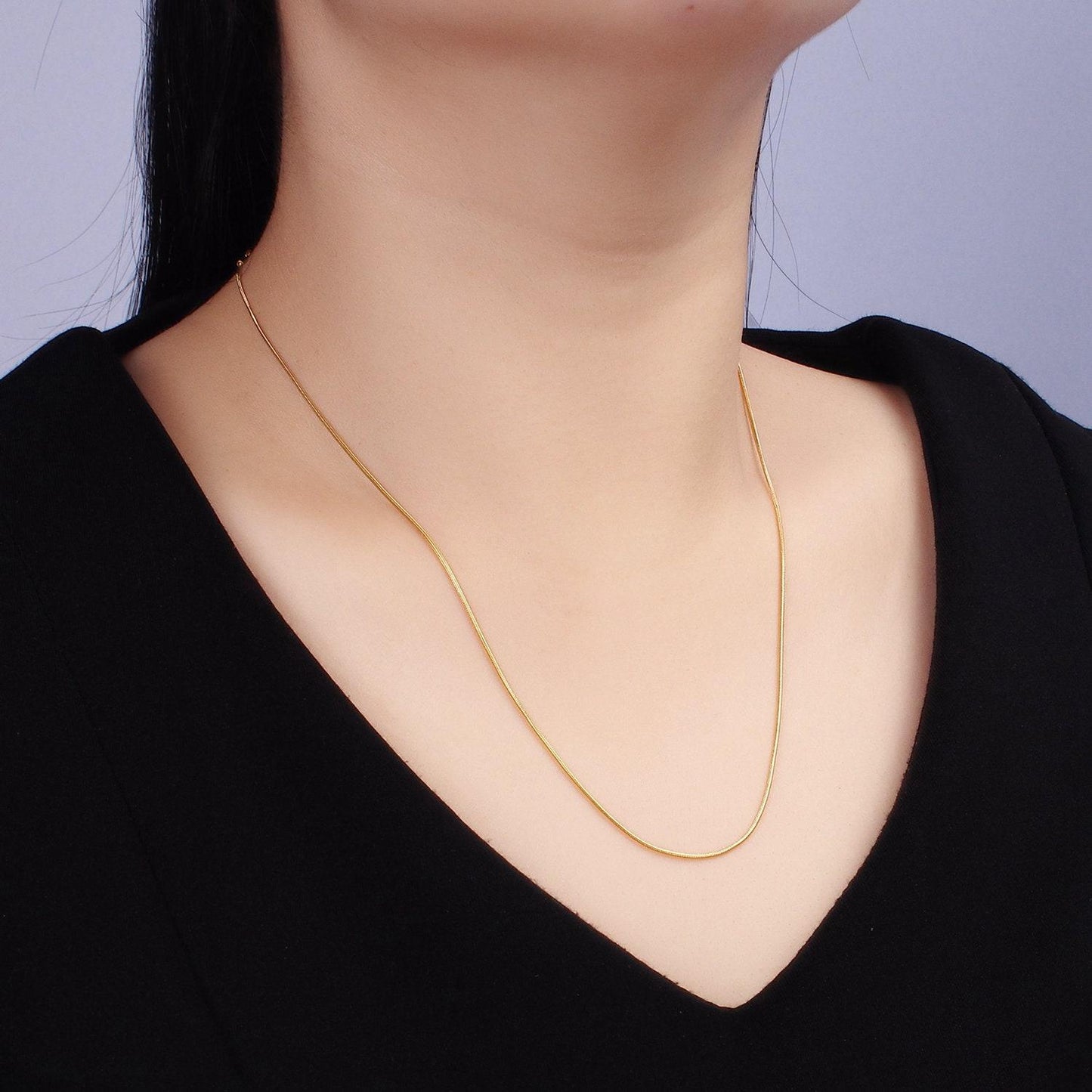 Dainty gold stainless steel 1mm snake herringbone 18 inch layering chain necklace | wa-2486