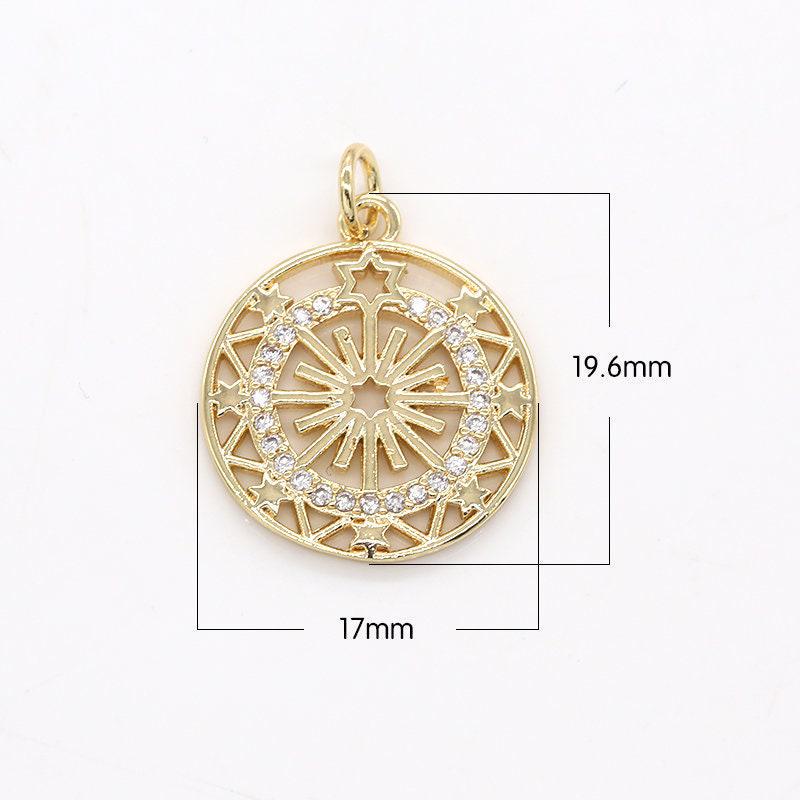 Mini coin charm gold micro pave star charm, clear cubic charms, cz medallion charm dainty small round charm -547