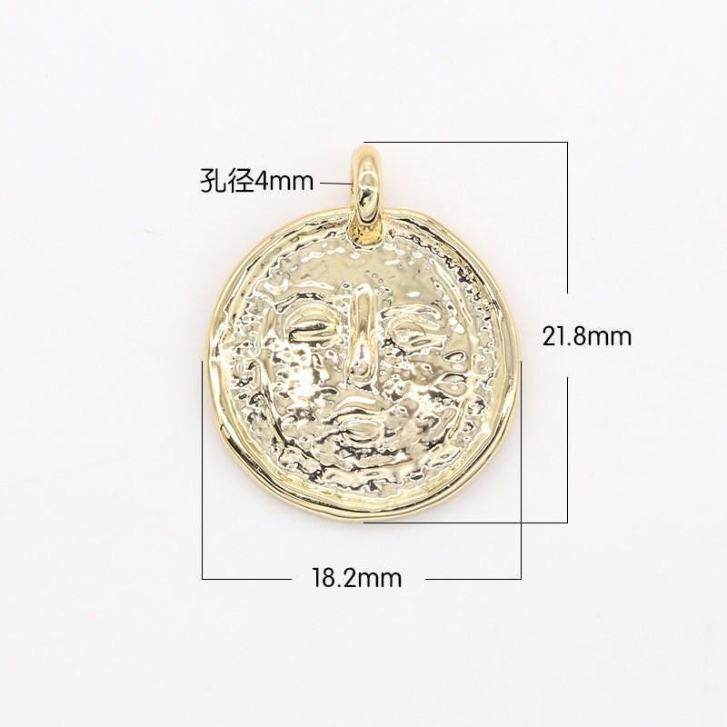 Gold rustic moon face charm hammered celestial charm for jewelry making -141