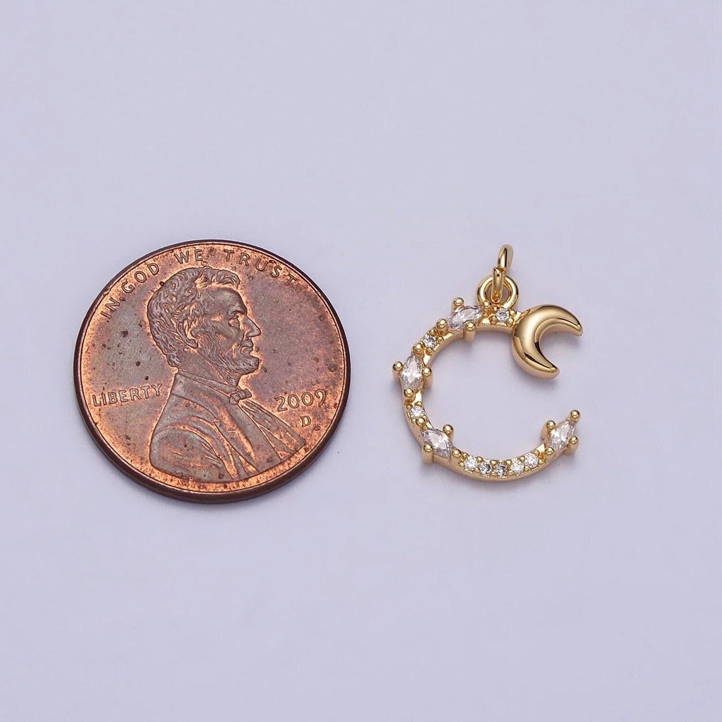 Tiny cz moon pendant, crescent moon charm, celestial jewelry supplie in gold for earring bracelet necklace component ac114
