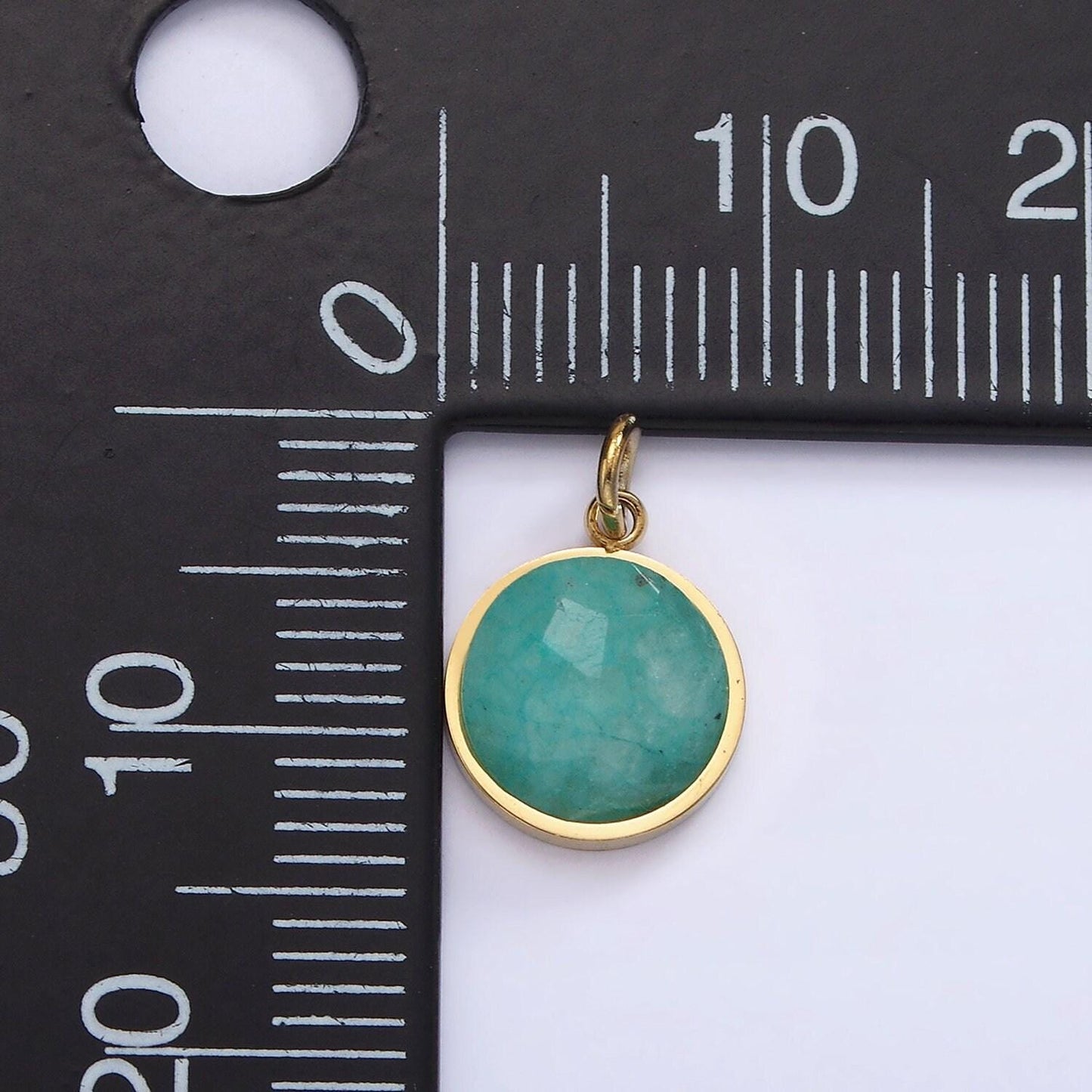 Stainless steel onyx, tiger eye, amazonite, clear quartz multifaceted round charm in gold & silver | p1333 - p1336